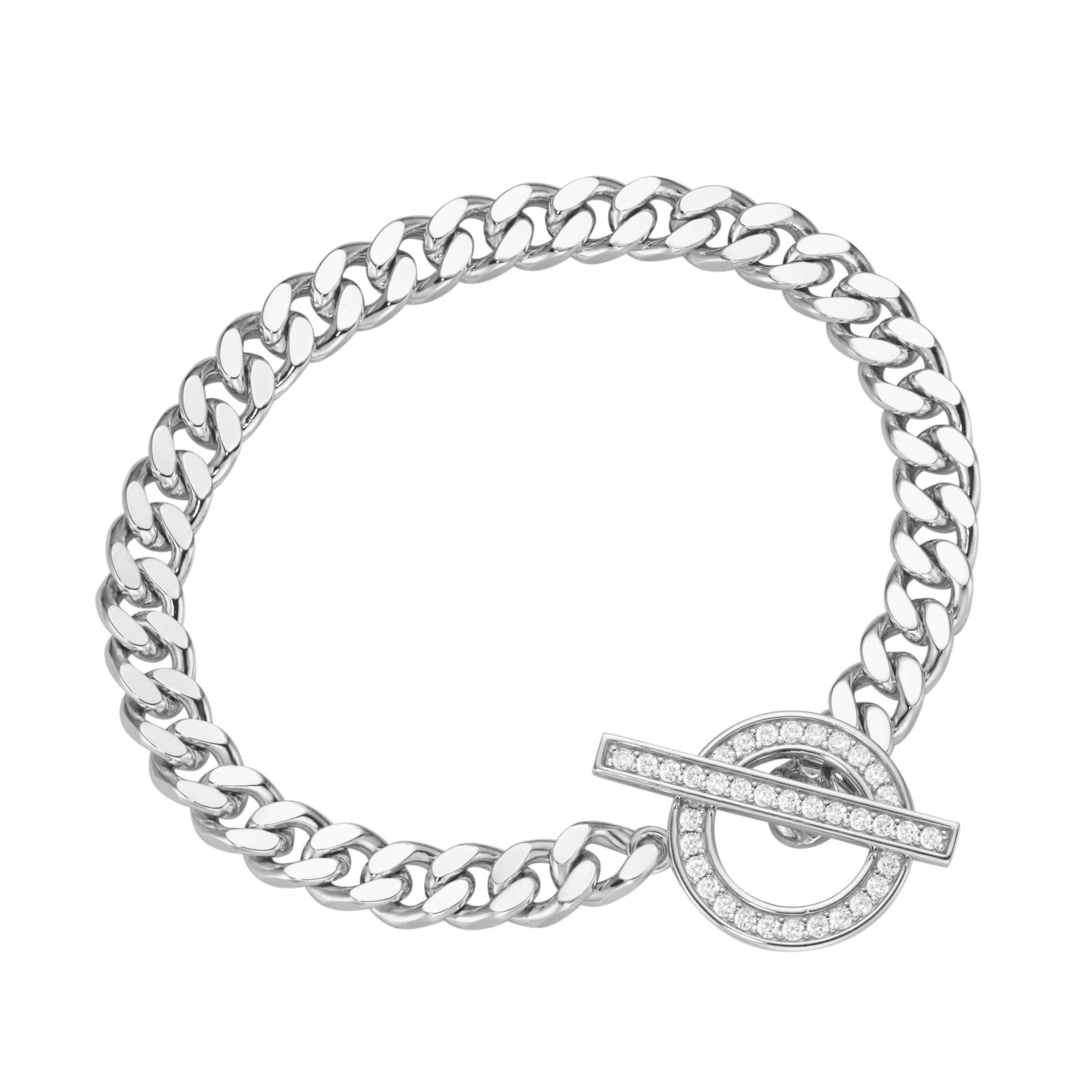 Armband Panzerkette, Schließe mit Zirkonia, Silber 925