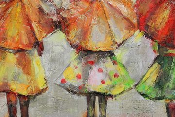 YS-Art Gemälde Sommerregen, Menschen, Kinder mit Regenschirm Leinwand Bild Handgemalt Kinderzimmer