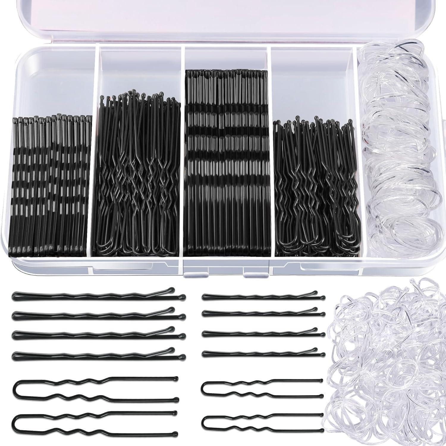 LuxusKollektion Haarstyling-Set 300 Stück Schwarze Haarklemmen Haargummis Haarnadeln Bobby Pins Set