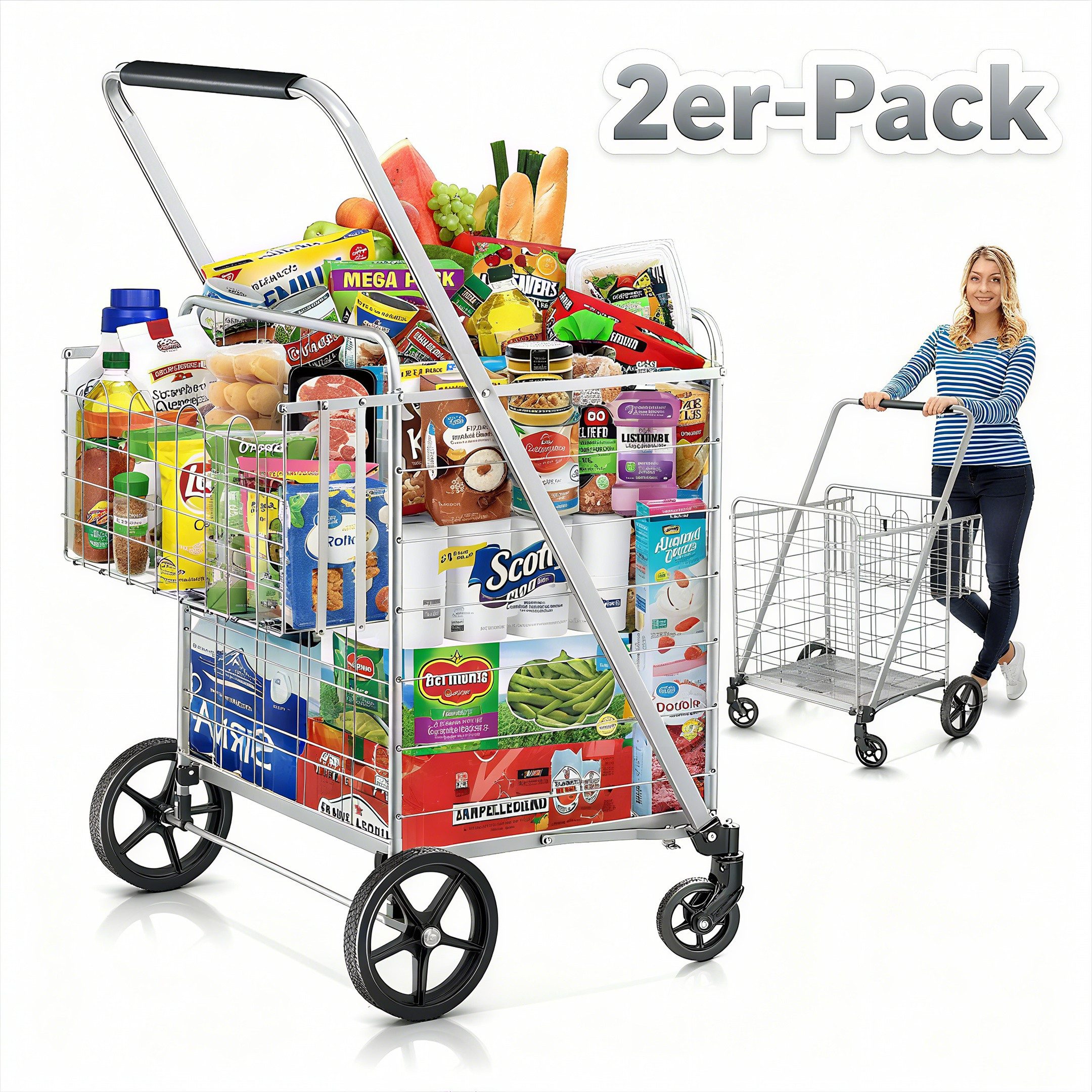 POPOLIC Einkaufstrolley Warenkorb, Jumbo-Einkaufswagen mit Doppelkorb, günstig online kaufen