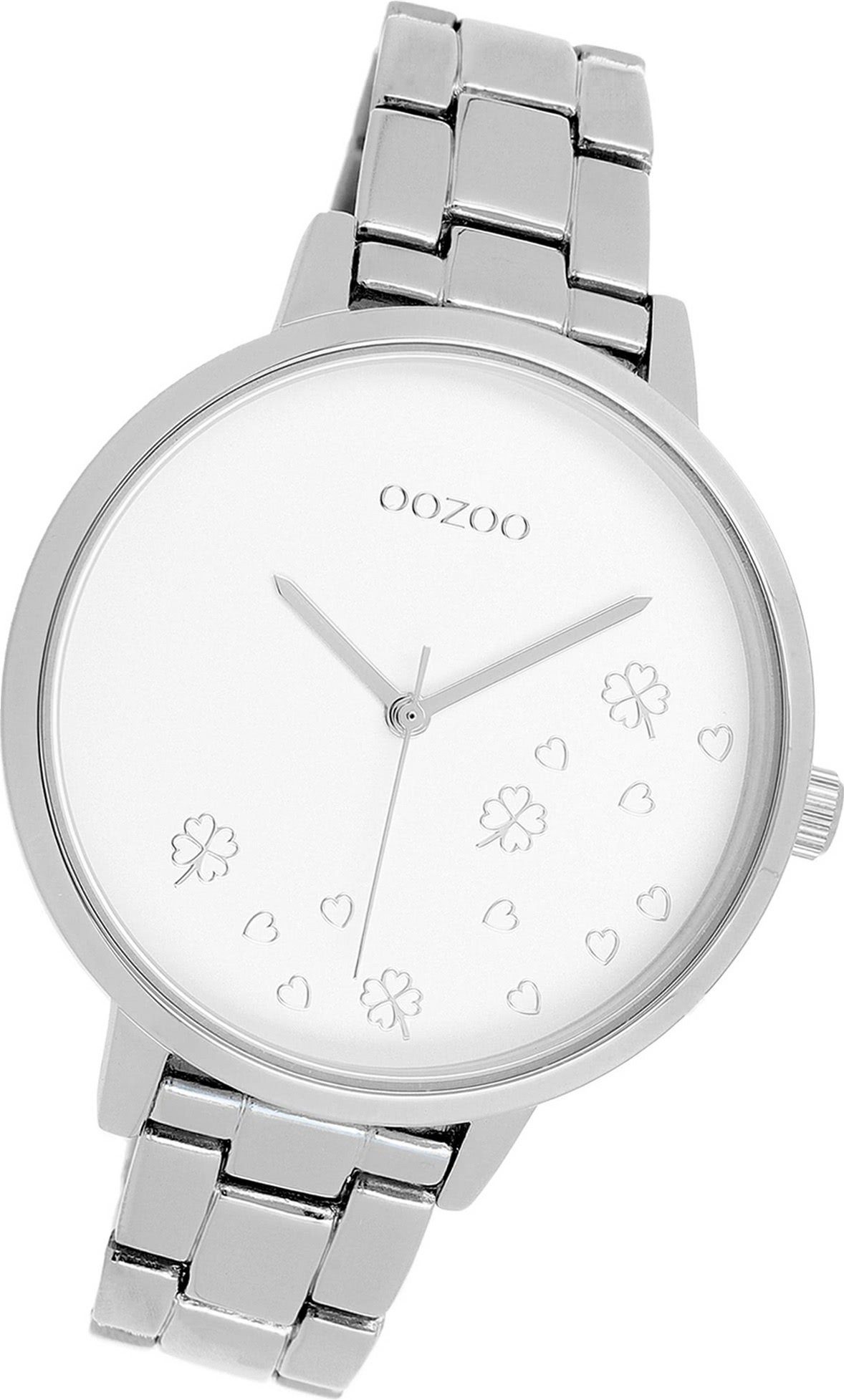OOZOO Quarzuhr Oozoo Damen Armbanduhr Timepieces, Damenuhr Edelstahlarmband silber, rundes Gehäuse, groß (ca. 42mm)