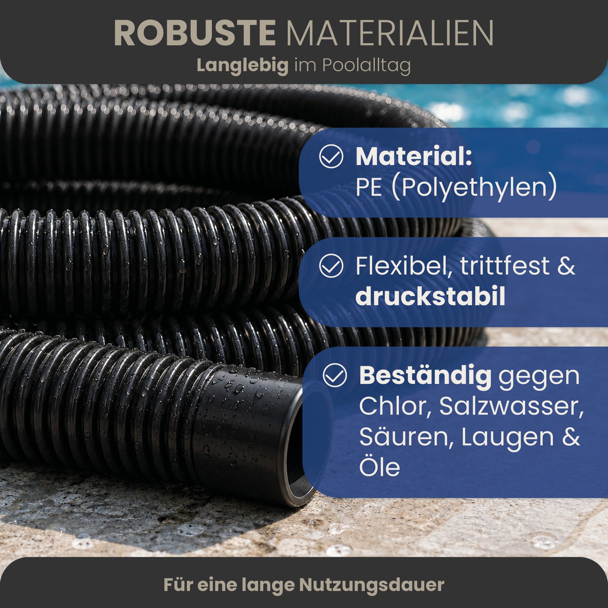 HAF Poolschlauch Schwimmbadschlauch Poolschlauch Solarschlauch Blau Ø 32mm 1 Meter, Schlauch "Made in Germany" mit Trennmuffen, inkl. 2 Schlauchschellen aus Ede – Bild 3 von 5