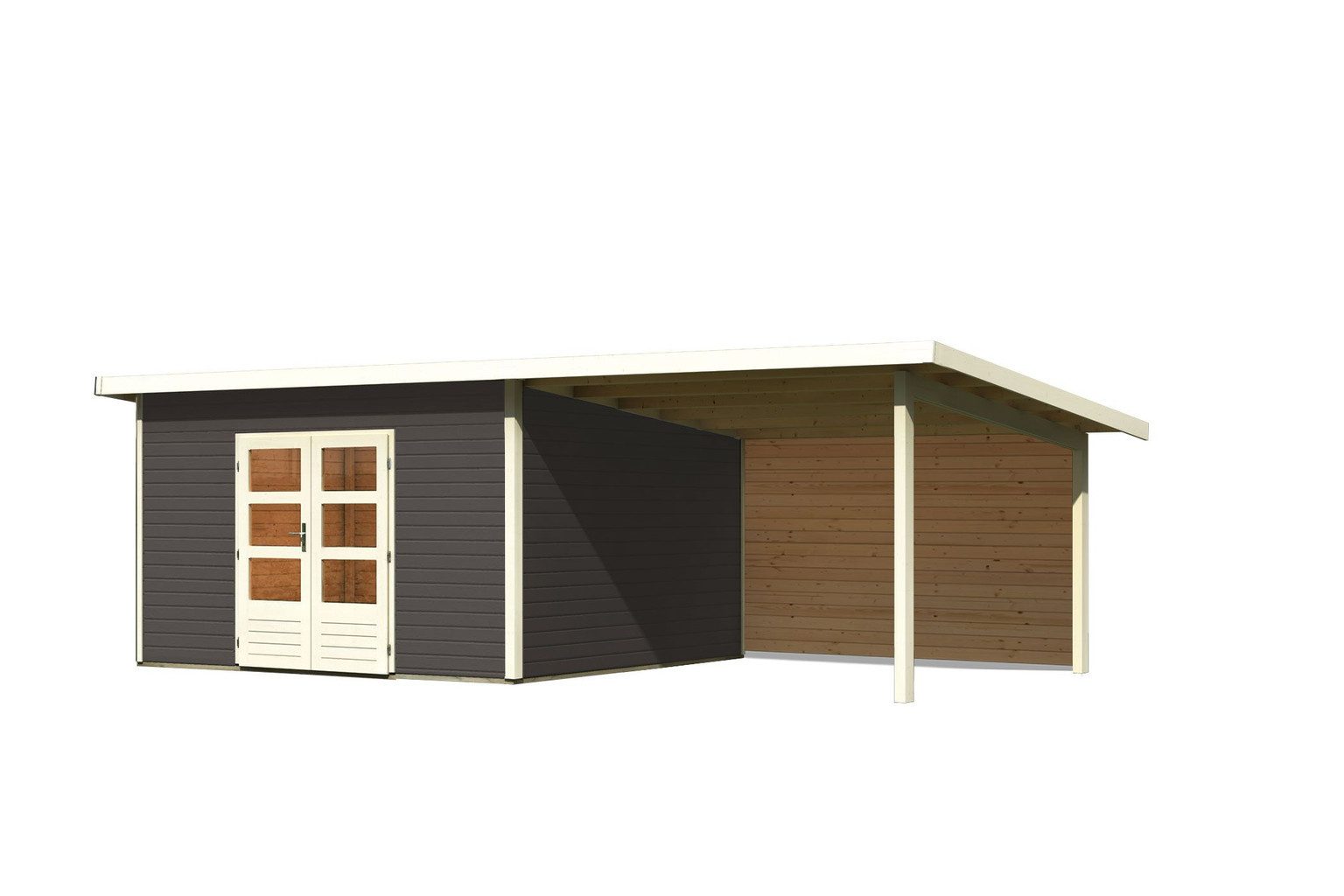 Karibu Gartenhaus Karibu Gartenhaus Northeim, 38 mm, 724 x 393 cm, Typ 5, terragrau, inkl. 3,3 m Anbaudach mit Rückw