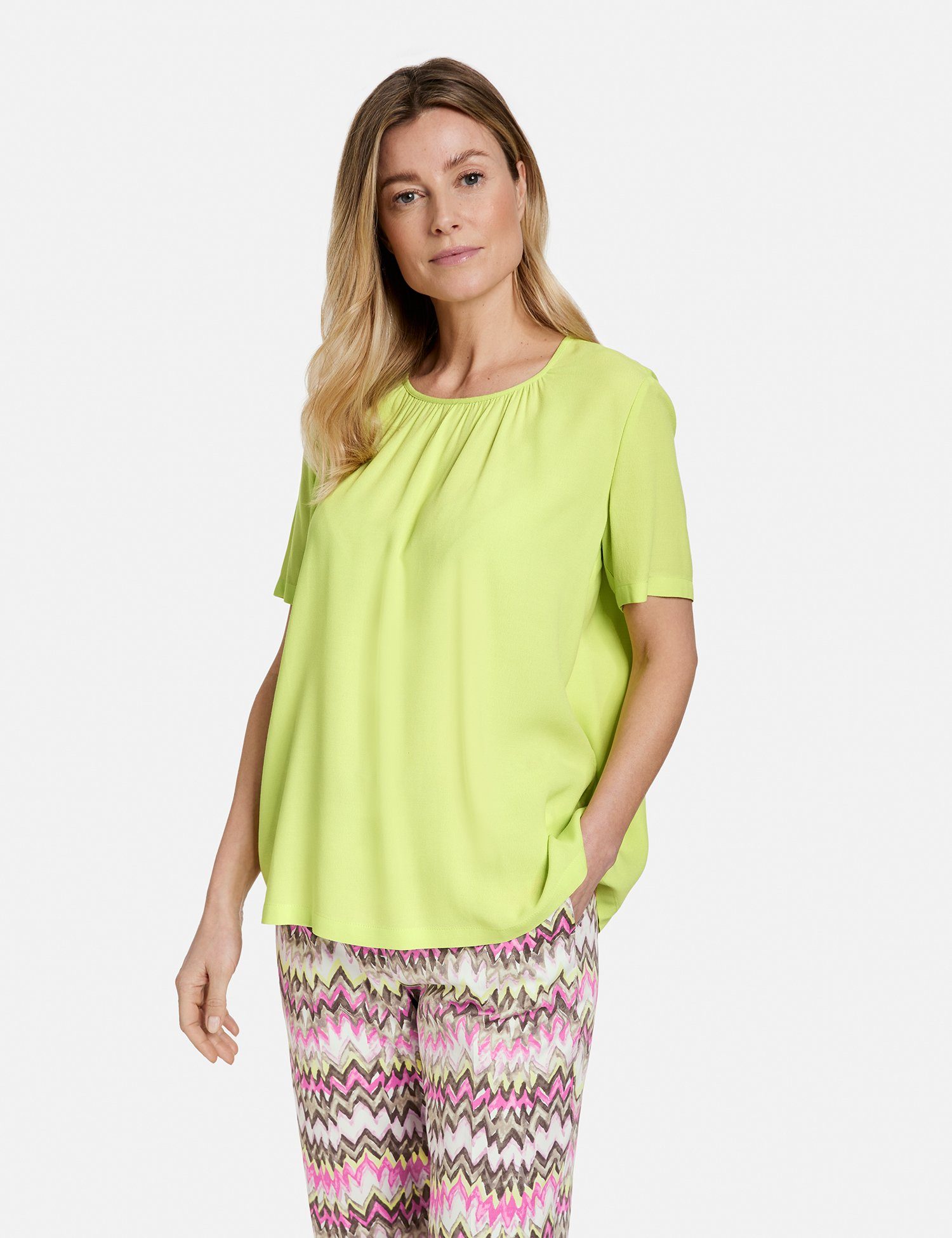 GERRY WEBER Klassische Bluse Blusenshirt mit Kräuselfalten Lime