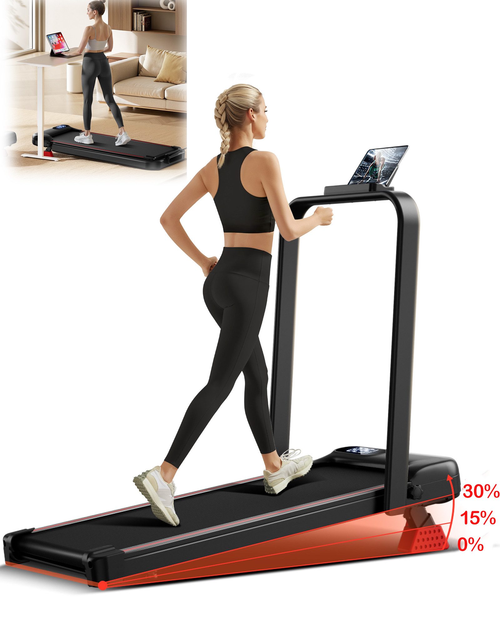 UMAY Laufband für Zuhause (6-in-1-Kipplaufband mit leisem Motor, maximale Belastung 300 lbs), 15 % klappbares Laufband