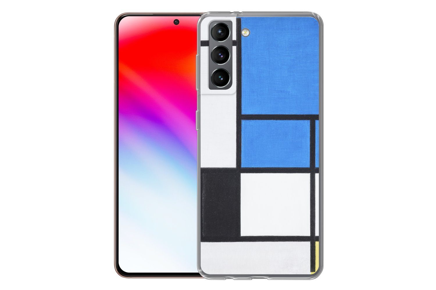 MuchoWow Handyhülle für Samsung Galaxy S21 Komposition mit Blau, Rot, Schwarz, Gelb und Gr, Phone Case, Silikon, Schutzhülle Dünn