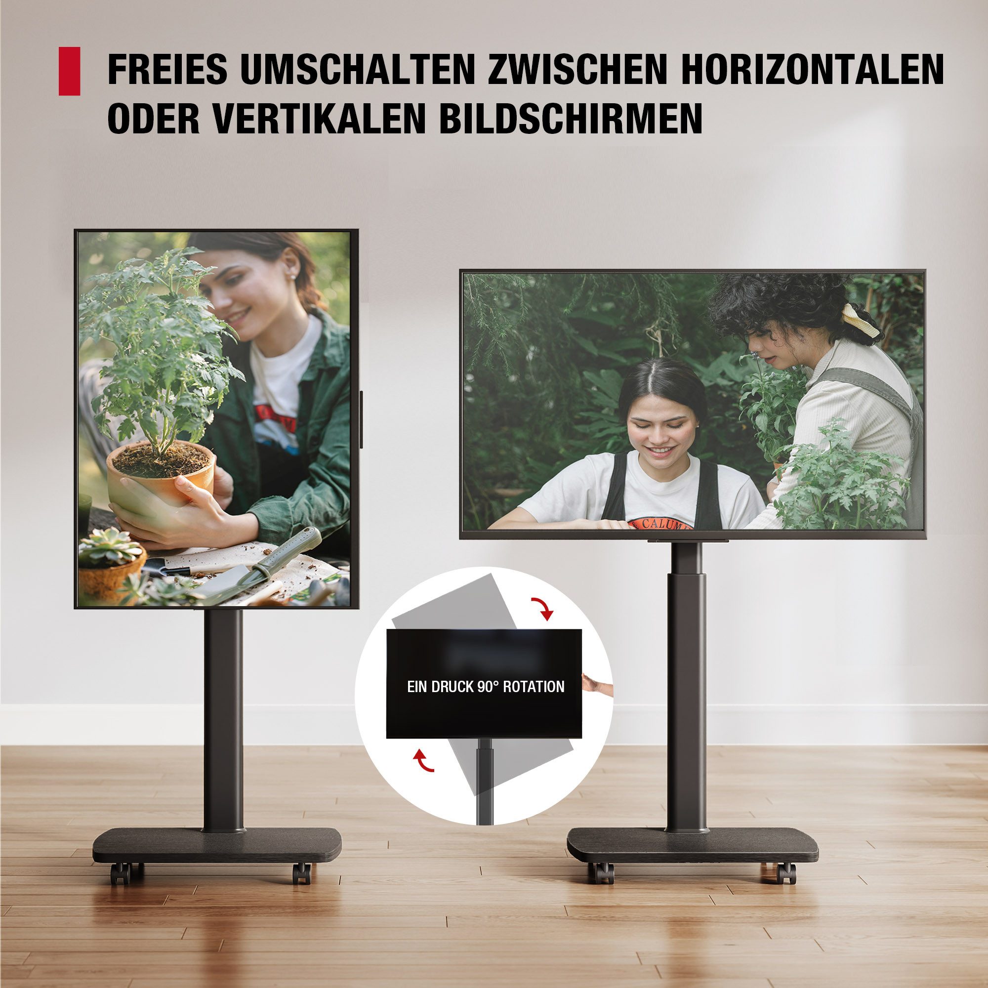 AOKCOS TV-Ständer, (bis 65 Zoll, mit Holzbasis, Vertikaler & Horizontaler Winkel)