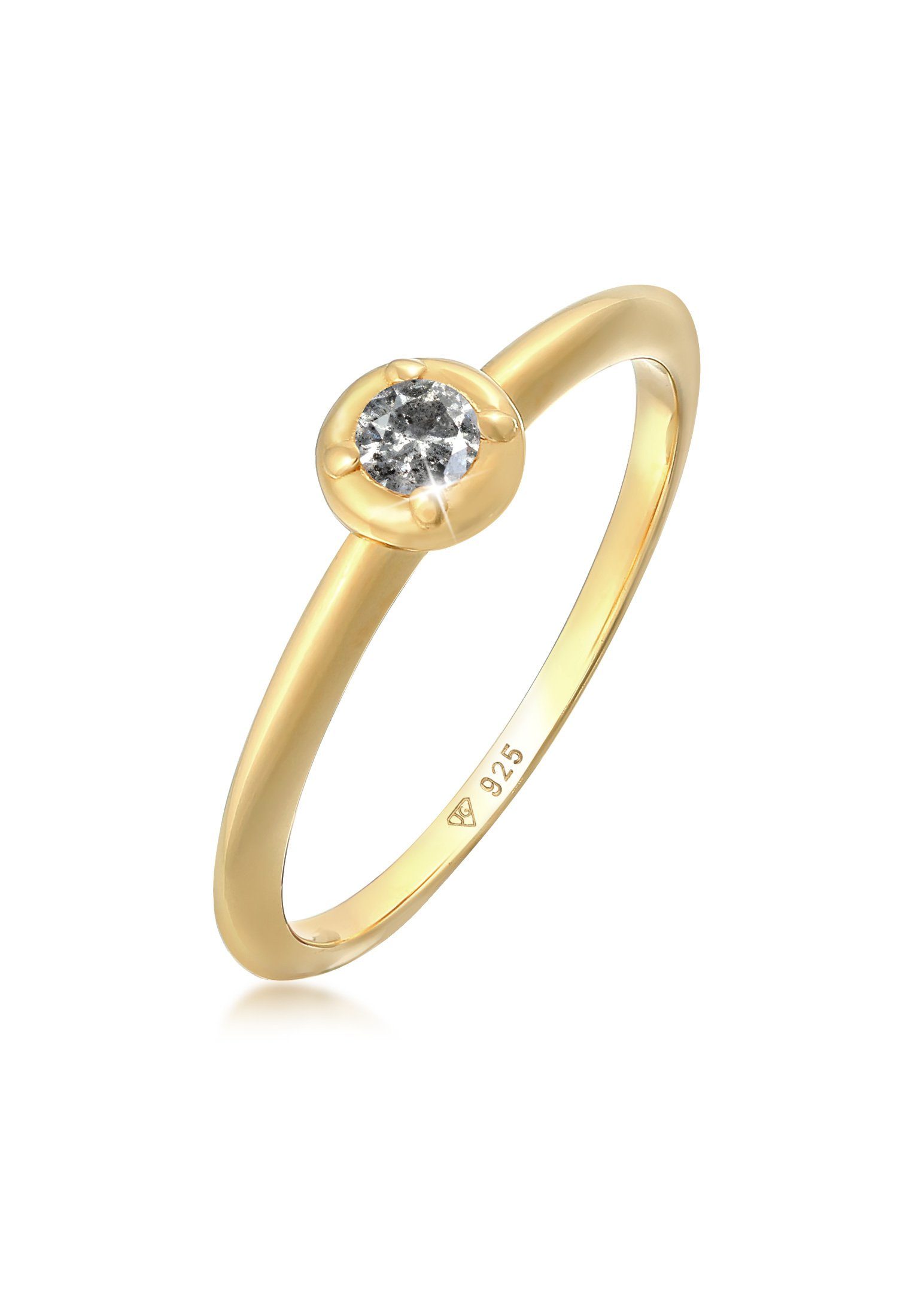 Elli DIAMONDS Diamantring Solitär Diamant Salt Pepper (0.05 ct) 925 Silber Gold