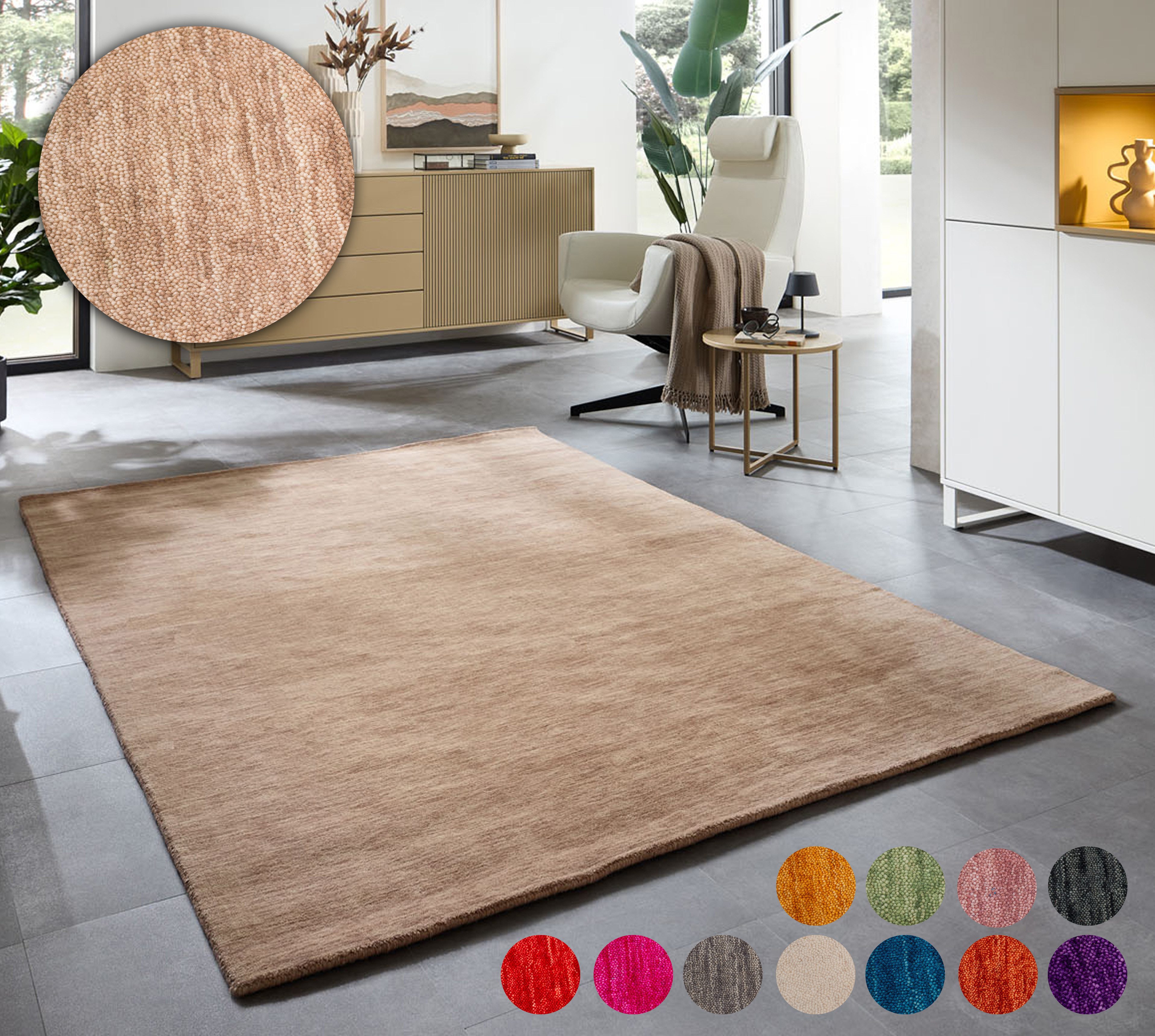 OTTO home Wollteppich Karchau, Handwebteppich, rechteckig, Höhe: 13 mm, reine Wolle, meliert, handgewebt, brilliante Farben