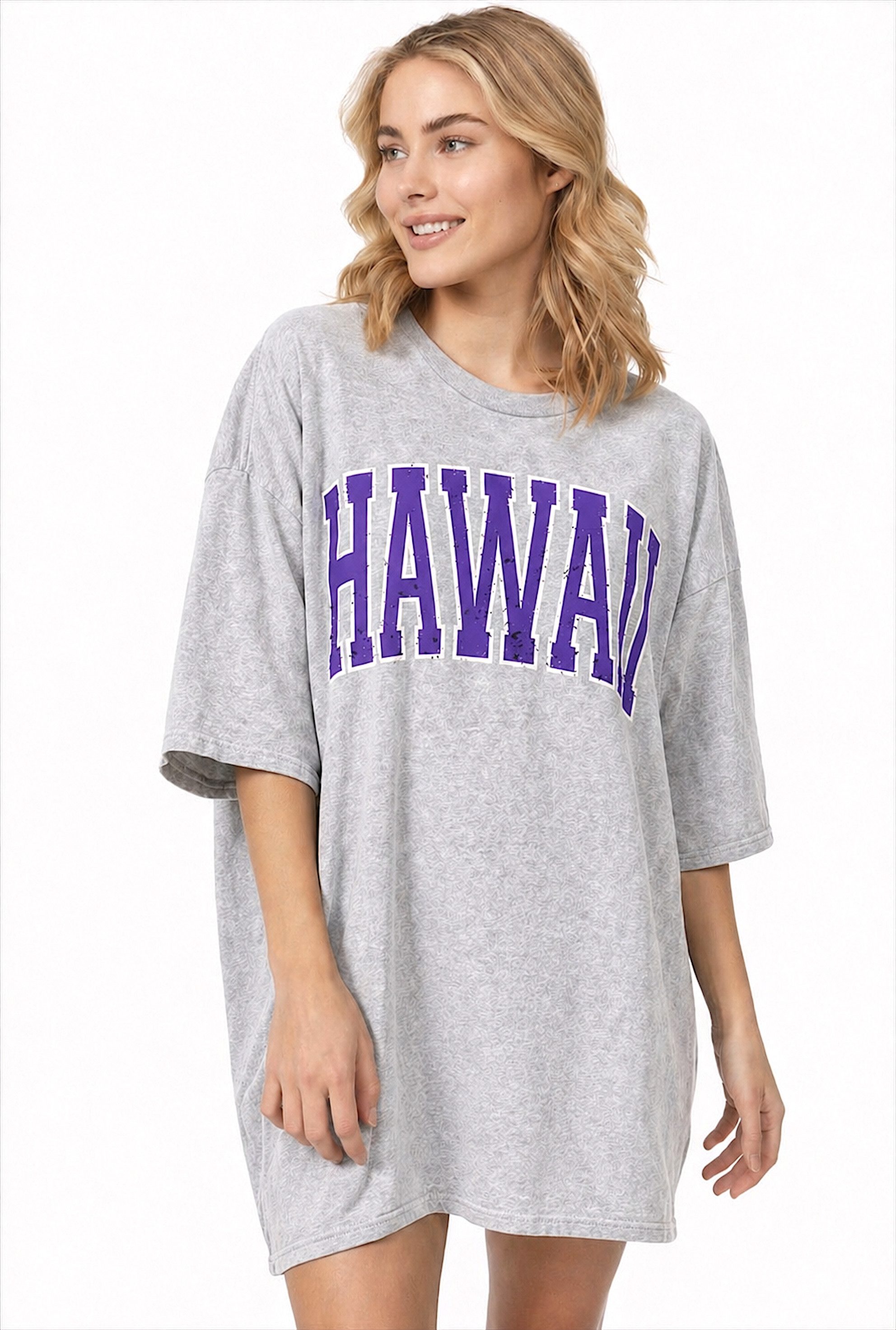 Worldclassca T-Shirt Worldclassca Oversized Print HAWAII T-Shirt Lang Sommer Tee Oberteil Neue Kollektion - Stilvolle und gemütliche Streetwear Mode für Damen