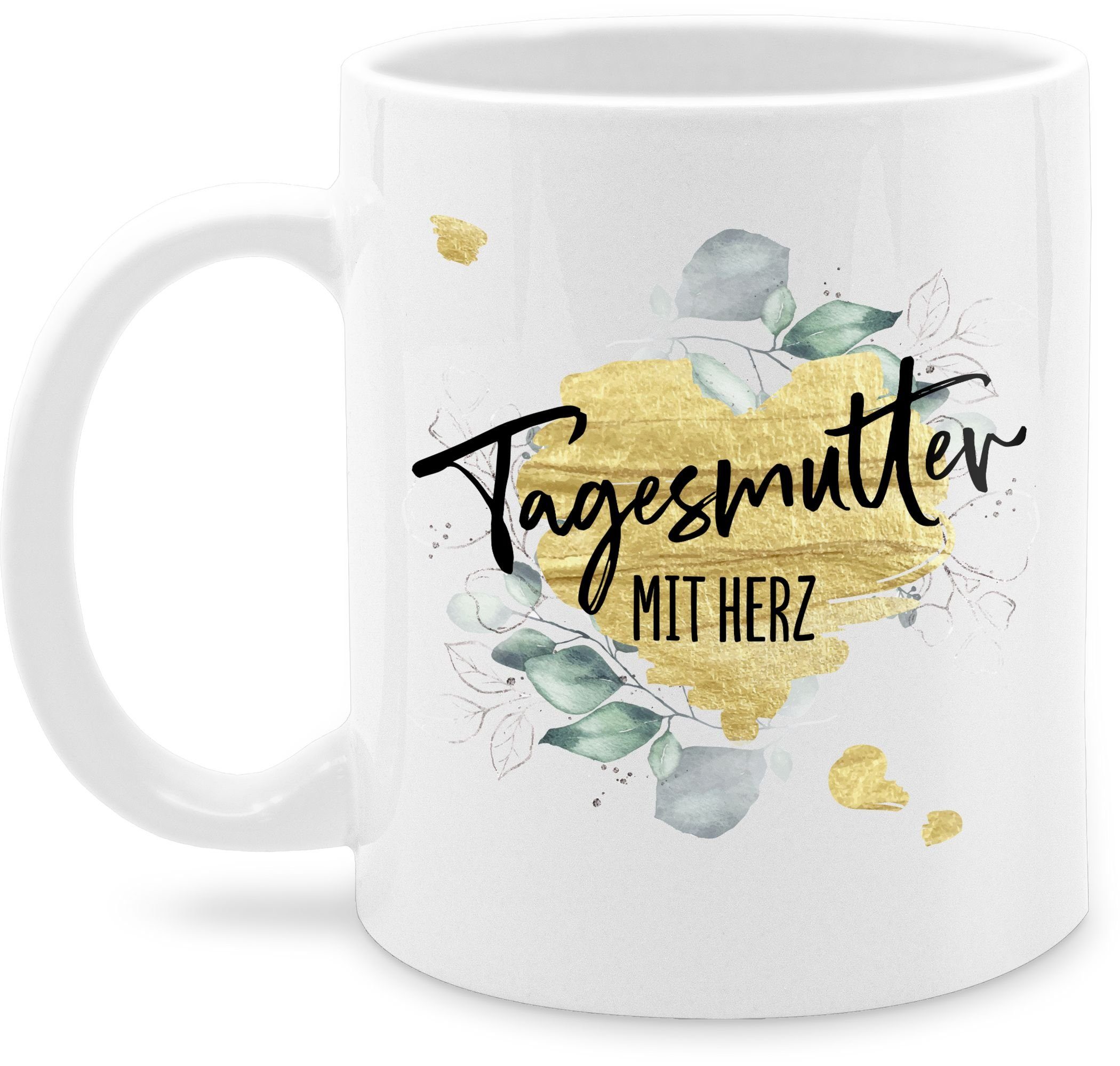 Shirtracer Tasse Kaffeetasse Keramik, Geschenk mit 1 Job Weiß Tagesmutter Herz