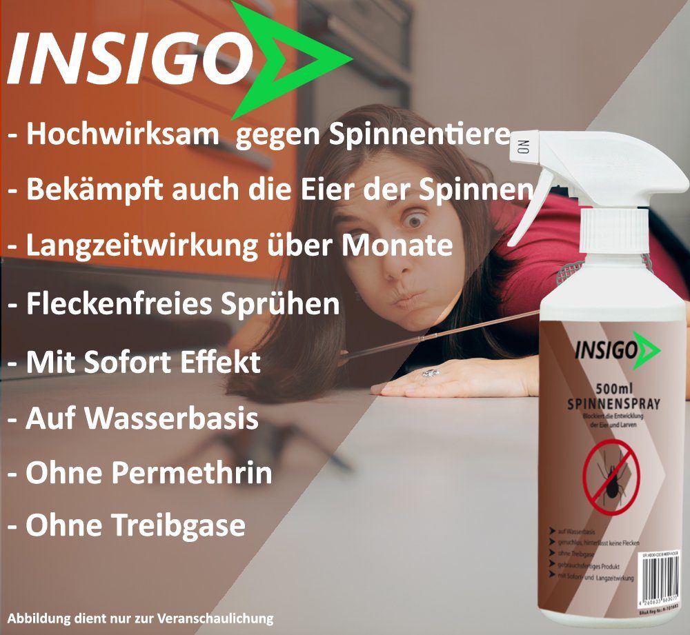 INSIGO Insektenspray Spinnen-Spray Wasserbasis, geruchsarm, Langzeitwirkung mit Hochwirksam gegen 1 / ätzt l, Spinnen, brennt nicht, auf