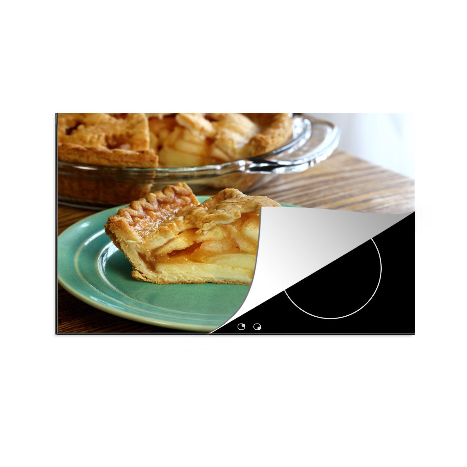 MuchoWow Herdblende-/Abdeckplatte Ein Stück frisch gebackener Apfelkuchen auf einem Teller, Vinyl, (1 tlg), 81x52 cm, Induktionskochfeld Schutz für die küche, Ceranfeldabdeckung