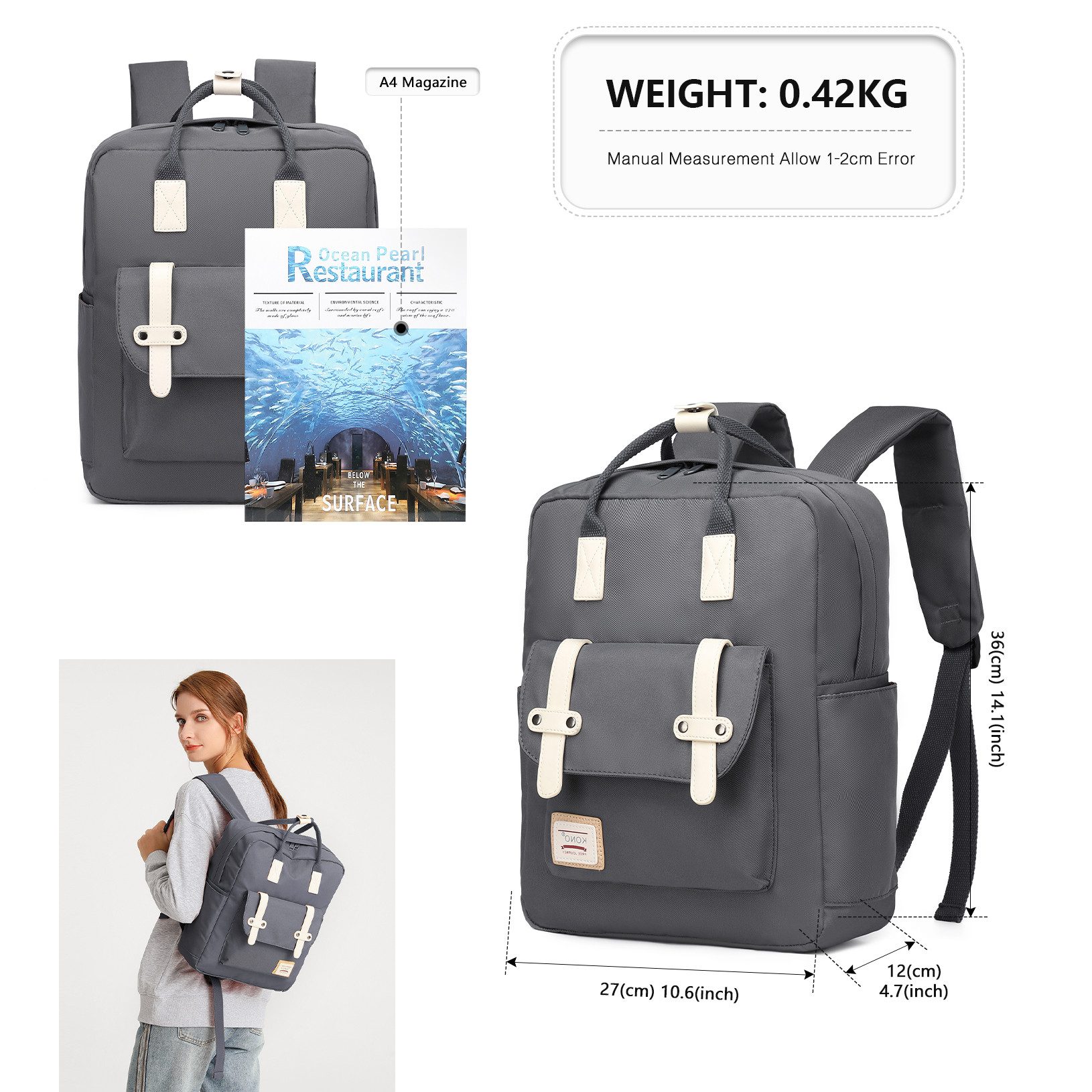 KONO Tagesrucksack Unisex Schulrucksack für Schule, Uni, Reisen & Business
