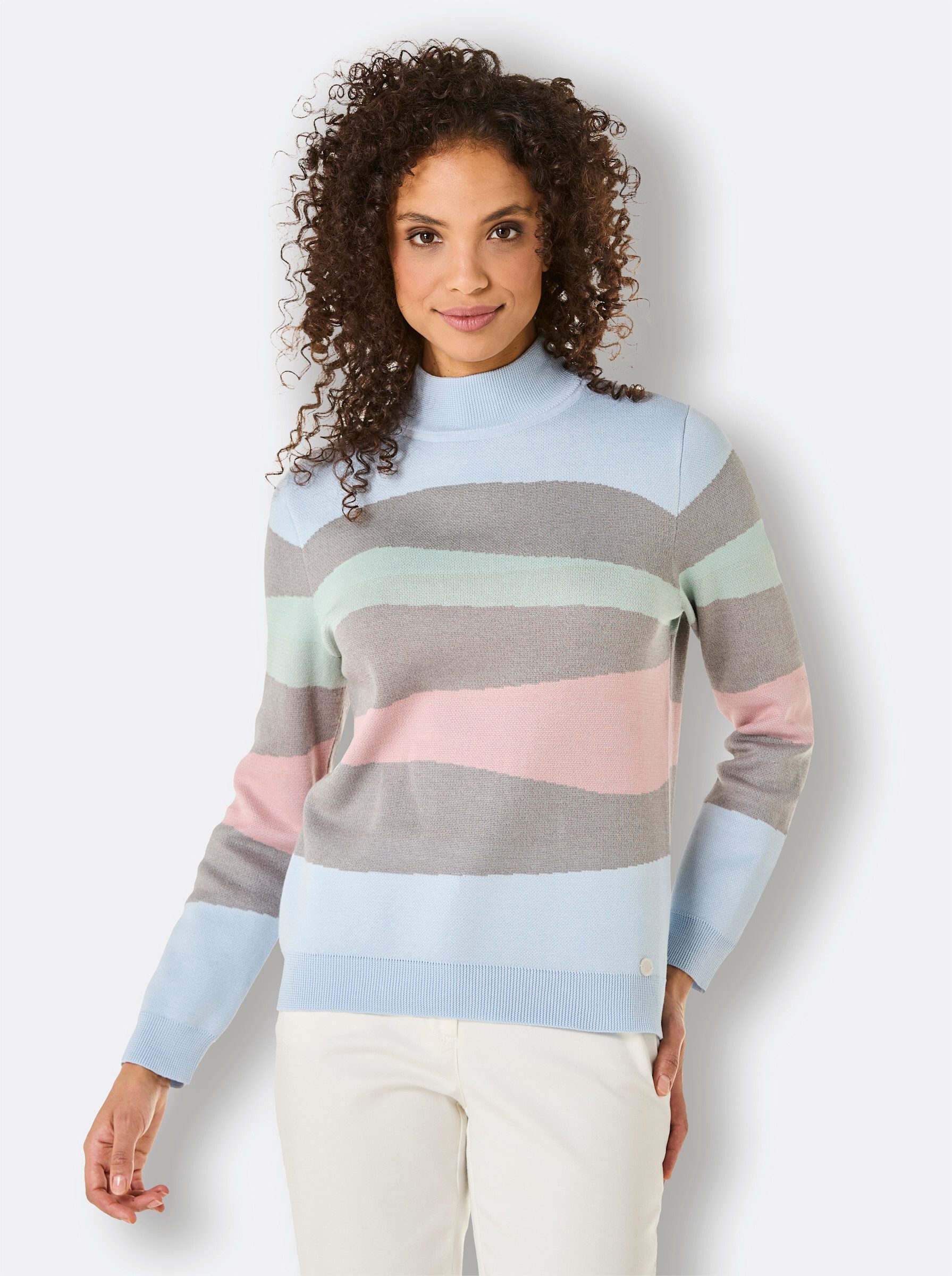 creation L Strickpullover Baumwoll-Pullover Langarm Feinstrick, Jacquard