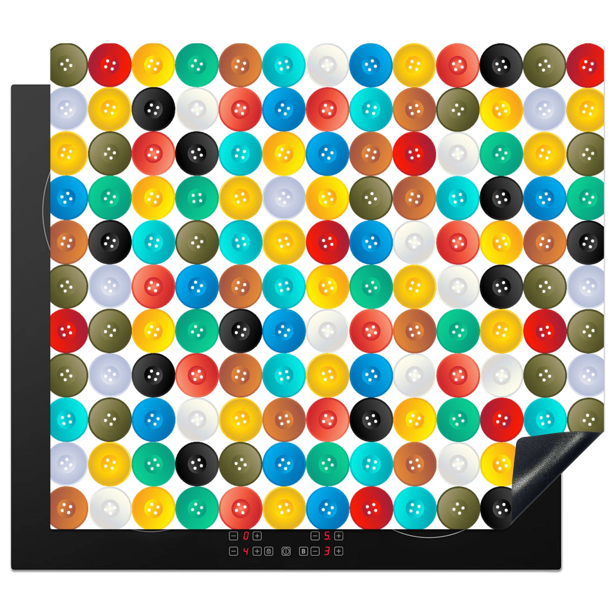 MuchoWow Herdblende-/Abdeckplatte Knöpfe - Regenbogen - Kleidung - Design, Vinyl, (1 tlg), 60x52 cm, Mobile Arbeitsfläche nutzbar, Ceranfeldabdeckung