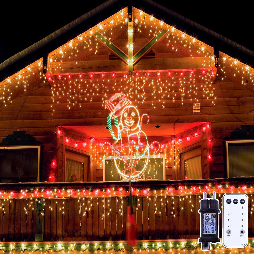 XERSEK LED-Lichterkette Eisregen Weihnachtsbeleuchtung Außen 15M 600 LED  Lichtervorhang 8 Modi, 600-flammig, Mit Fernbedienung, Timer &  Speicherfunktion, Wasserdicht,31V