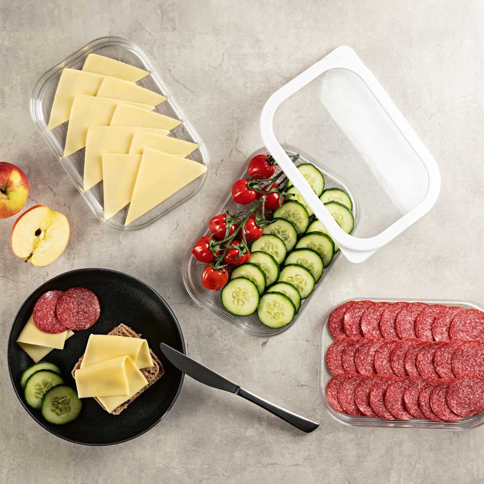 GOURMETmaxx Vorratsdose Aufschnittboxen Kühlschrank Wurst Käse Frischhaltedosen, Polypropylen, (1-tlg), mit Deckel 3 Lagen 3 x 550 ml – Bild 4 von 5