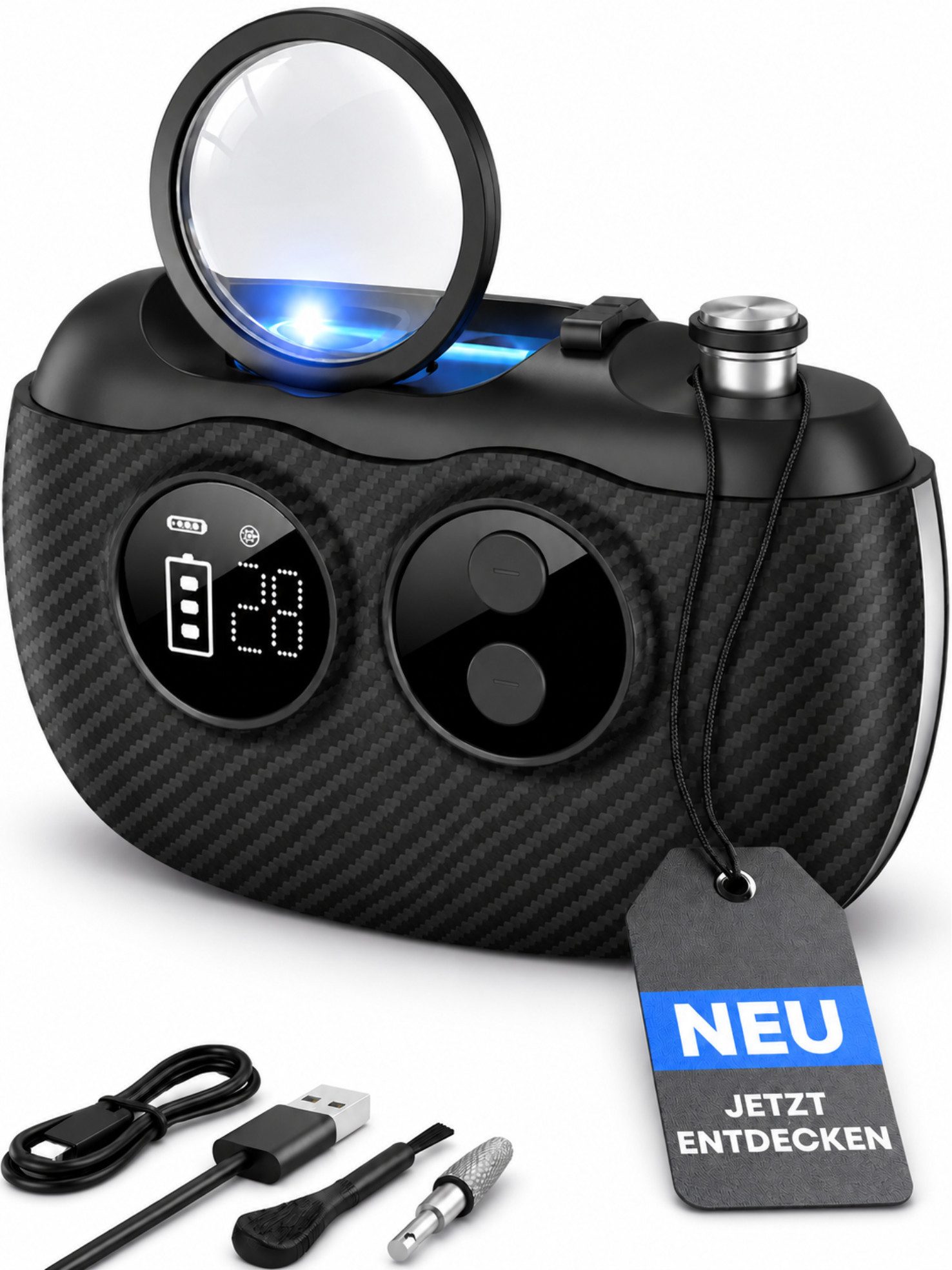 RUHE Nagelknipser Elektrisch mit Licht Nagelschneider Automatischer Nail Clipper Lupe, Schmerzloser Zehennagelschneider (NICHT FÜR EXTREM DICKE NÄGEL), 1-tlg., Elektrischer Nagelknipser Magnetischer Deckel, Nagelpfeile Polieren Licht Maniküre Pediküre Sicher Nagelknipser USBC