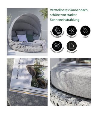 Dehner Gartenlounge-Set Sunlounger Miami mit Sonnendach, 220 x 82 x 168 cm, Gemütliche Geflecht-Sonnensinsel mit Dach & wasserabweisenden Polstern