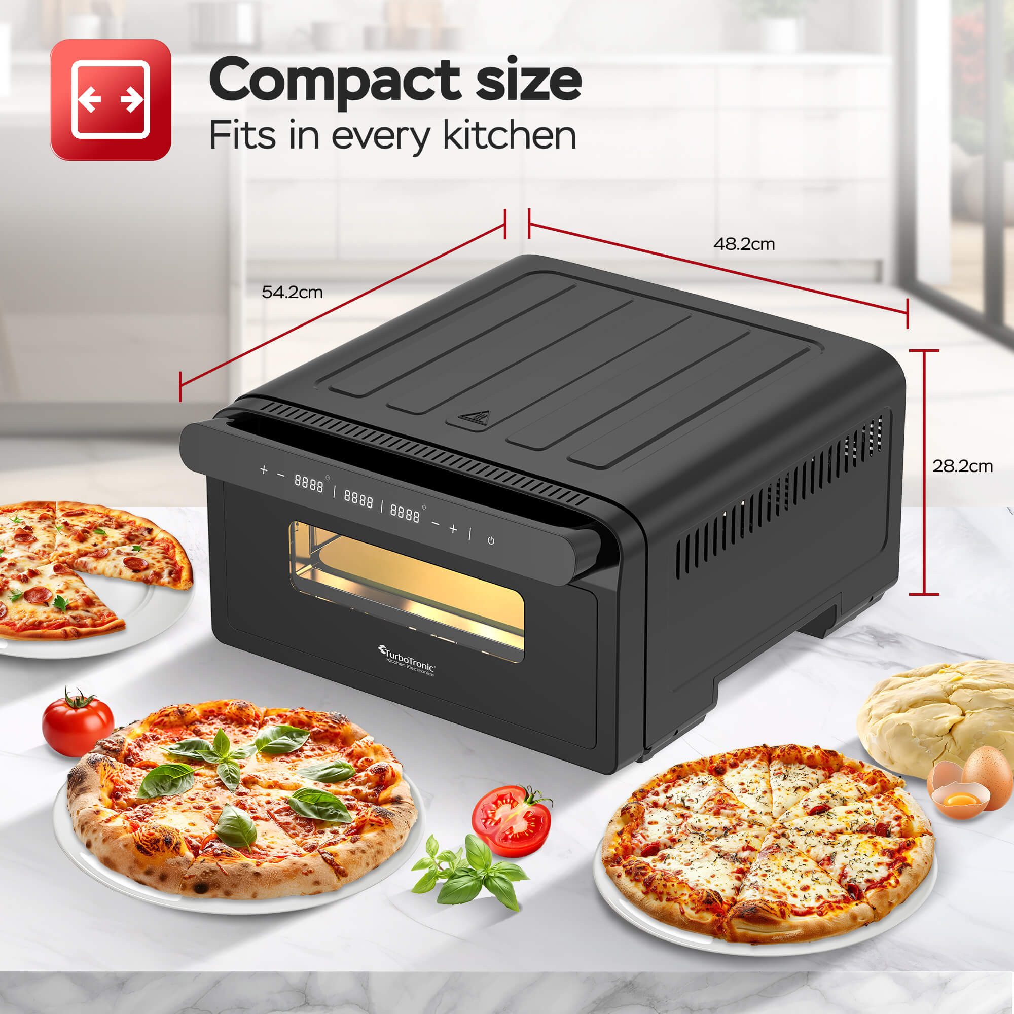 TurboTronic by Z-Line Minibackofen bis 430 perfekte Pizza 30 cm in 2 Minuten inkl. Pizzastein Neapolitan, Zuhause & Garten Mini Backofen Edelstahl AirFryer Pizza Lahmacun Steak