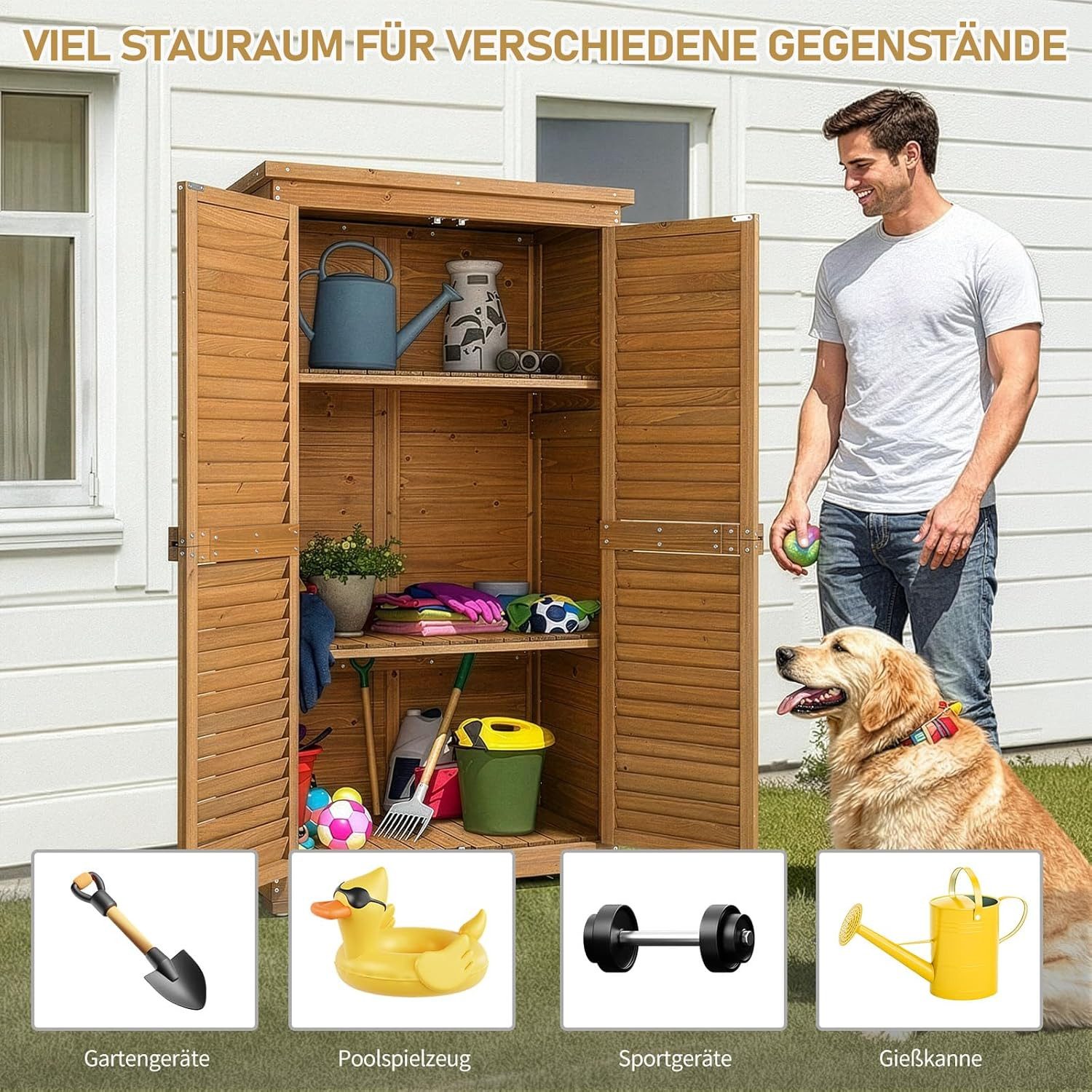 LALAHO Gartenhaus Geräteschrank Geräteschuppen Werkzeugschrank Outdoor, Holz Gerätehaus für Außenbereich, 87 X 42X 160 cm – Bild 5 von 5