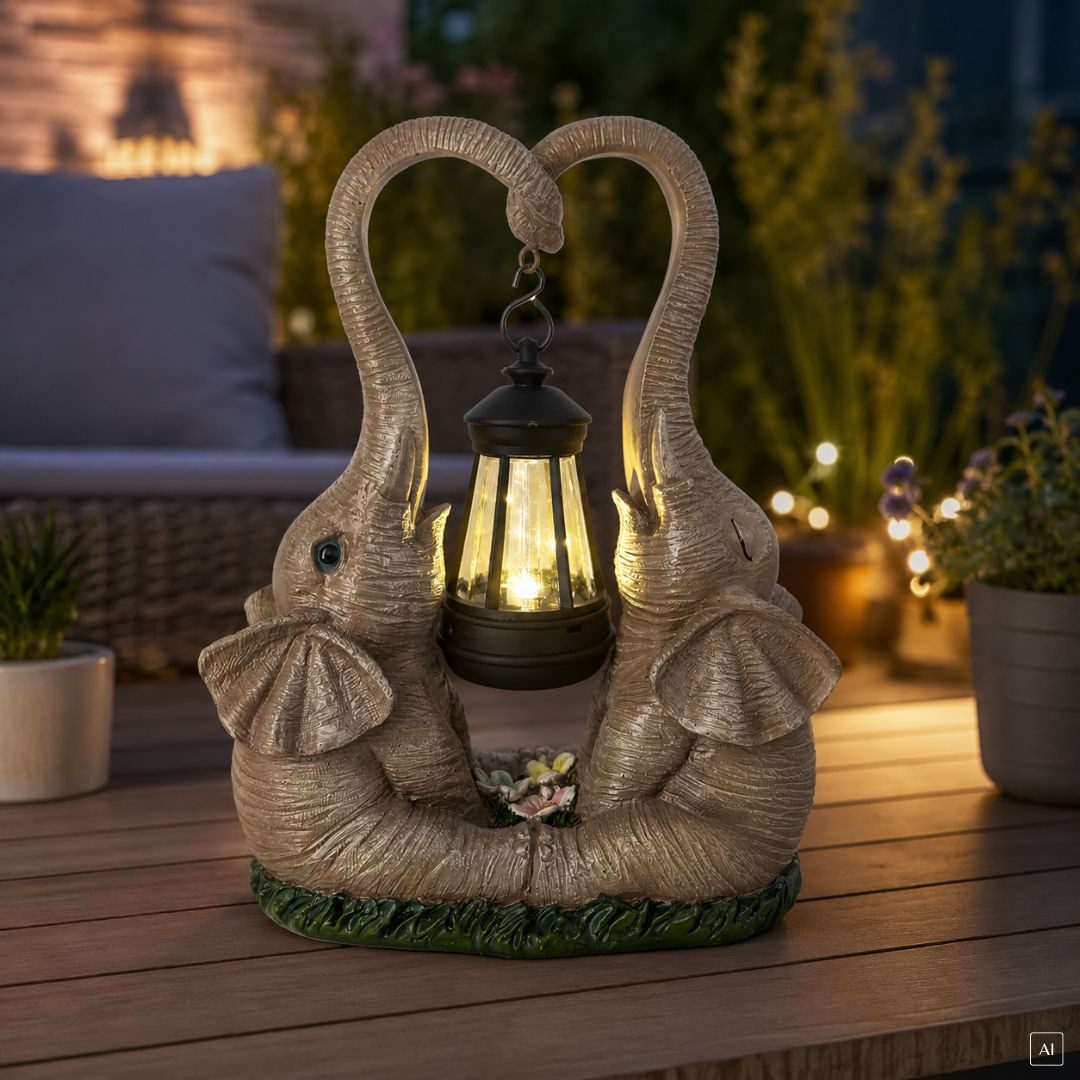 abc HOME Gartenfigur Elefanten mit Laterne, LED, Solarpanel, Lichtsensor