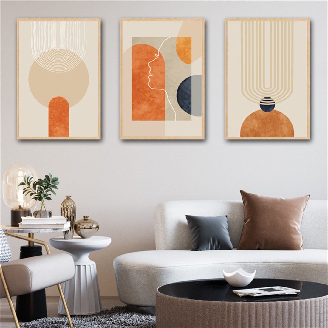HOPPO~ Wandbild 3 orange line dekorative Bildeinsätze, moderne rahmenlose Einsätze