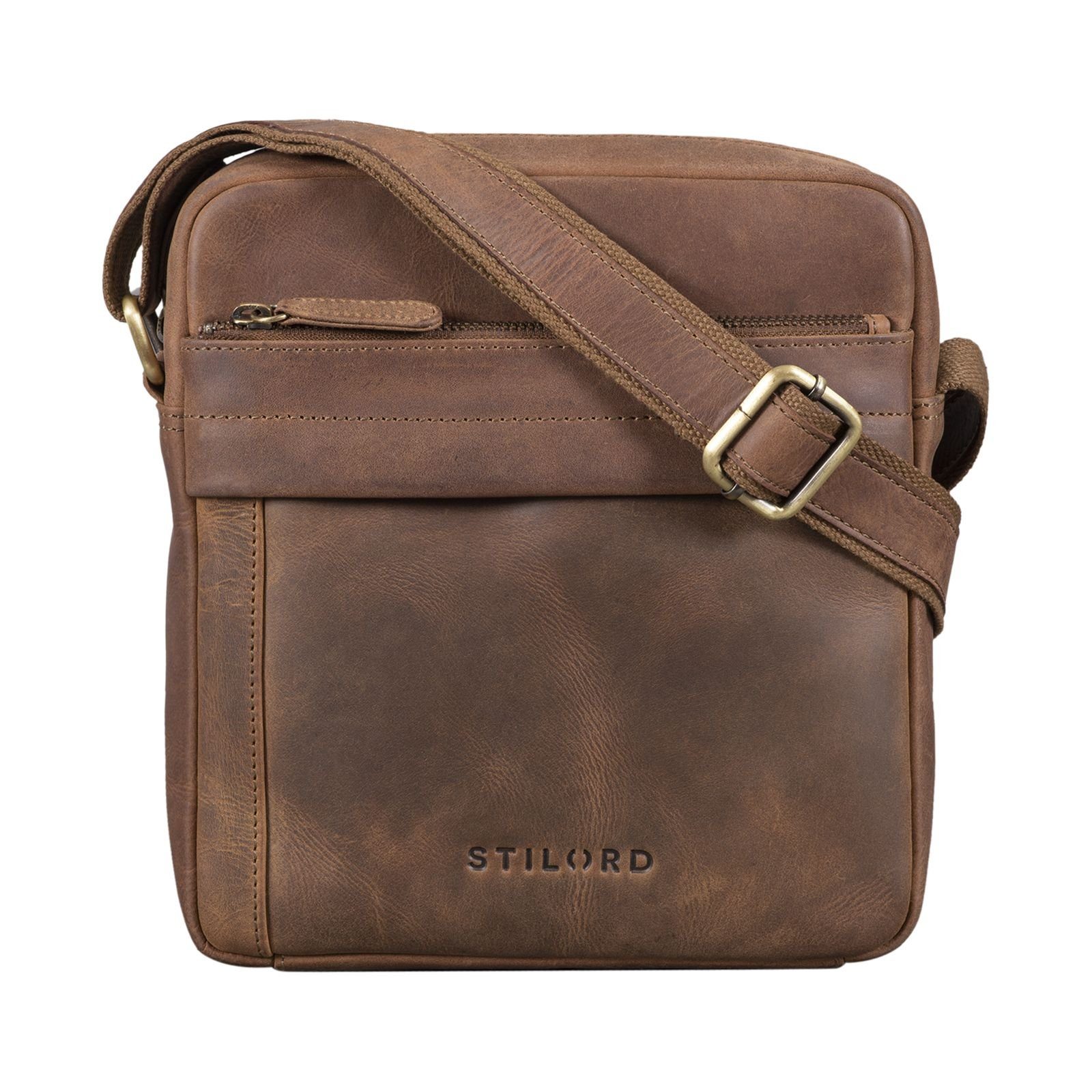 STILORD Messenger Bag "Craig" Herren Schultertasche klein Leder mittel - braun