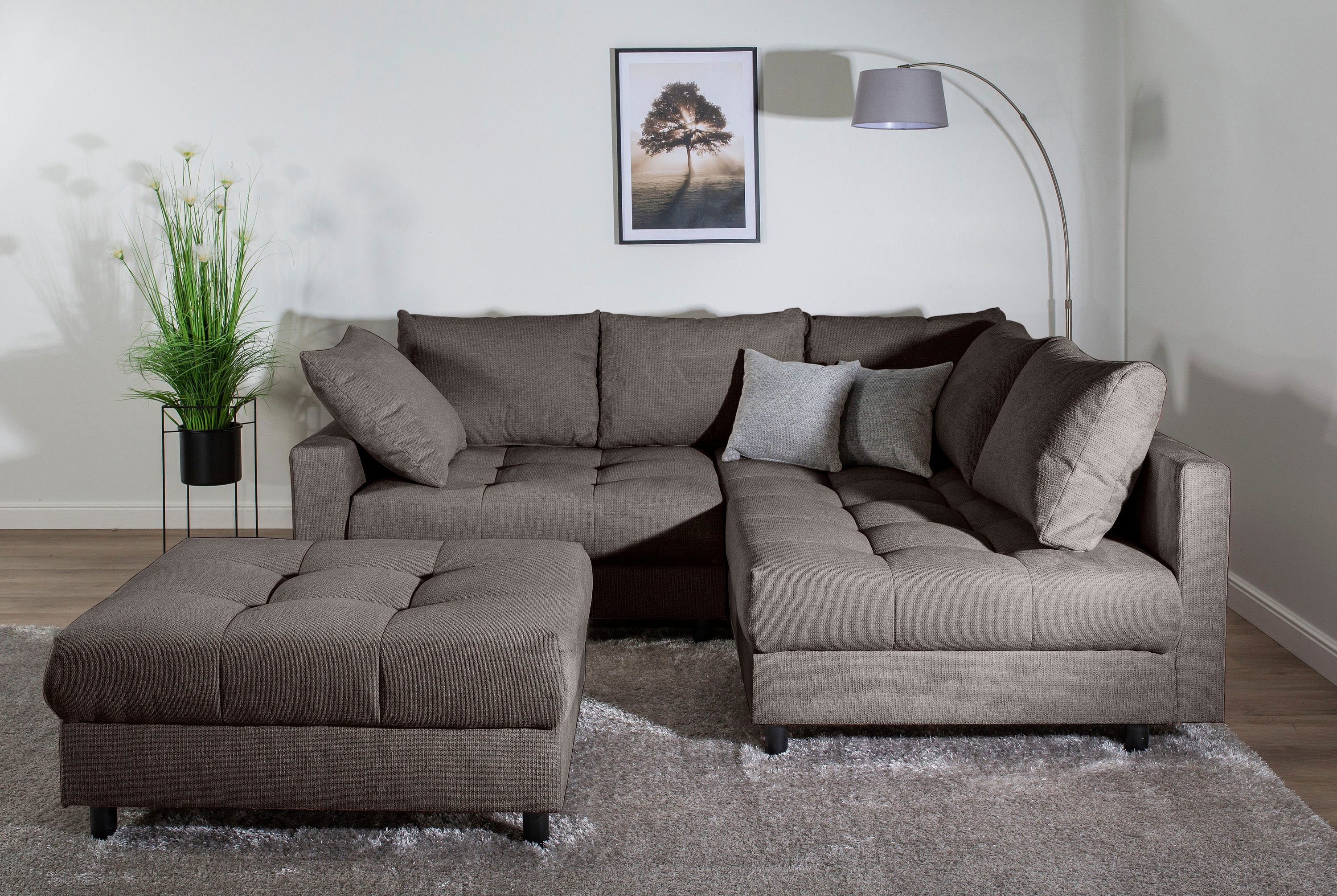 COLLECTION AB Ecksofa Toni L-Form, B: 215 cm, mit Hocker & 2 Zierkissen, Fe günstig online kaufen