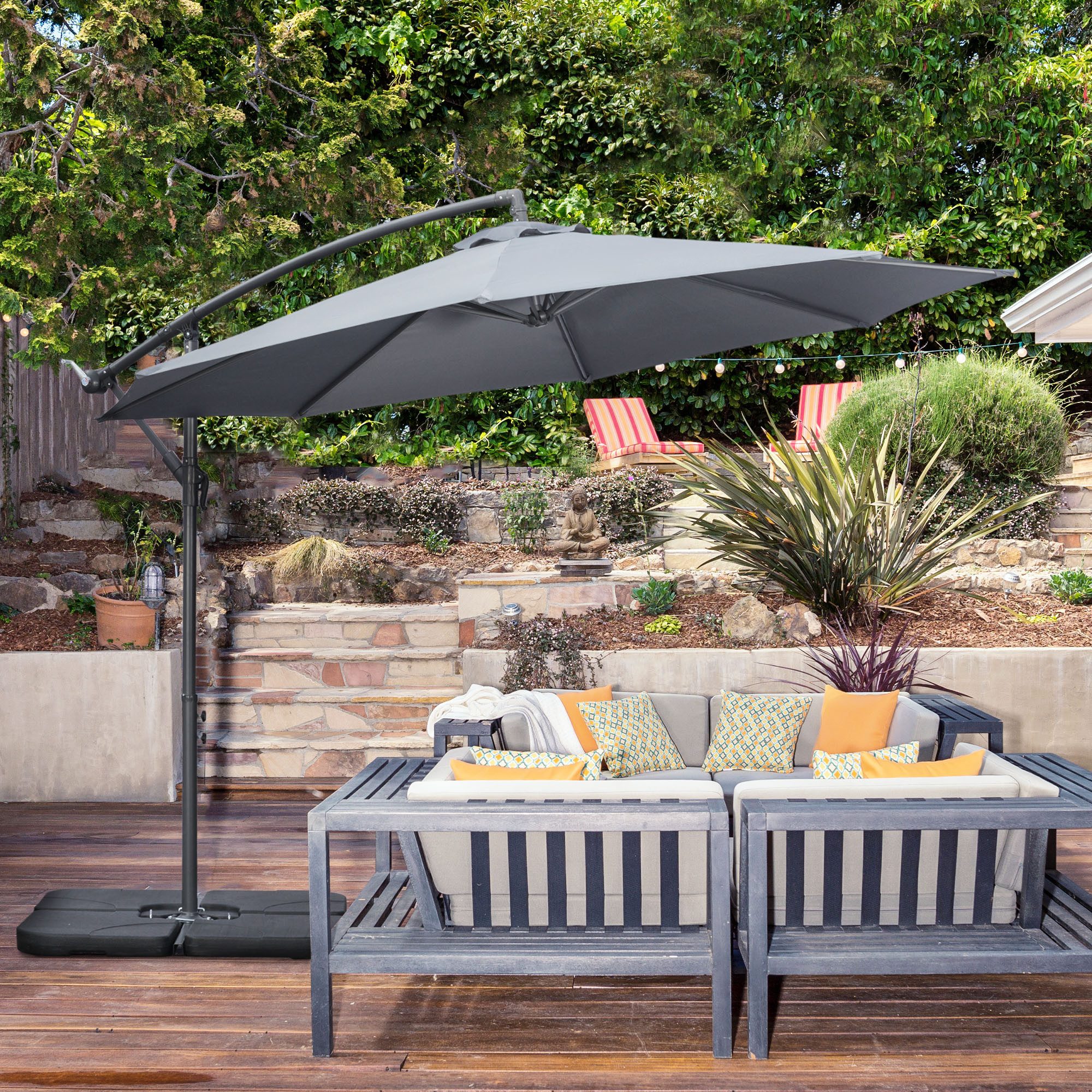 Outsunny Ampelschirm Gartenschirm mit Handkurbel, Gewichte, günstig online kaufen
