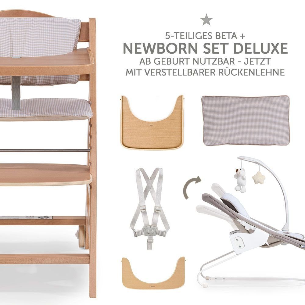 Deluxe Hochstuhl Aufsatz Plus Neugeborene, ab Babystuhl für Set Natur Tisch Geburt, Hauck Holz Sitzkissen, Beta (Set, 5 Newborn - St),