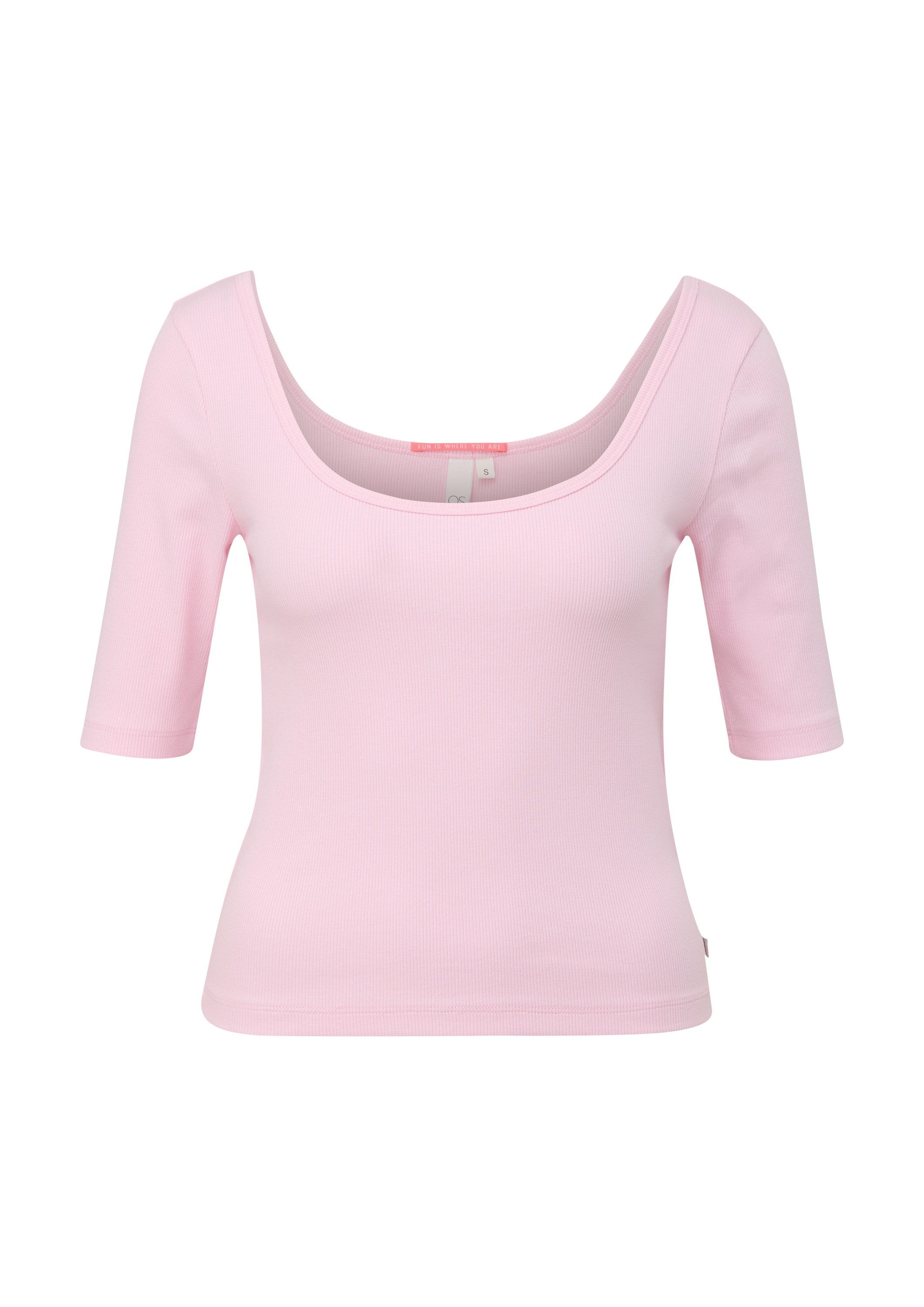 QS Kurzarmshirt T-Shirt Rippshirt mit tiefem günstig online kaufen