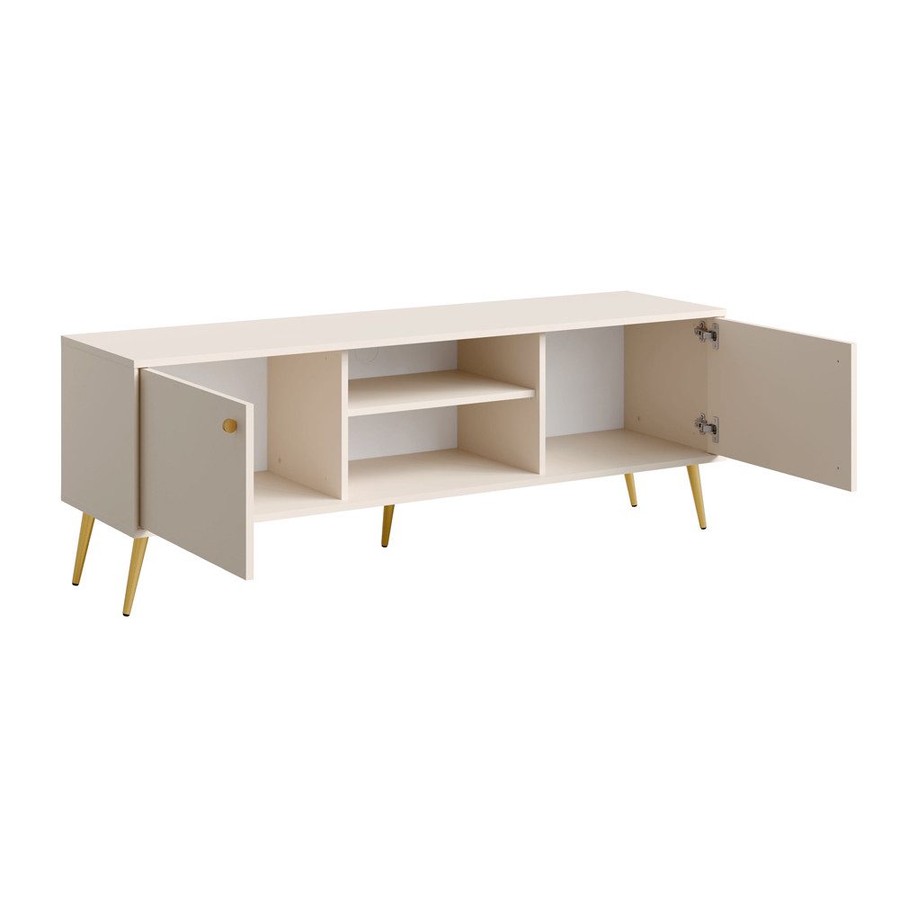 Lomadox Lowboard RIPLEY-166, Fernsehschrank beige sandfarben modern Golddetails
