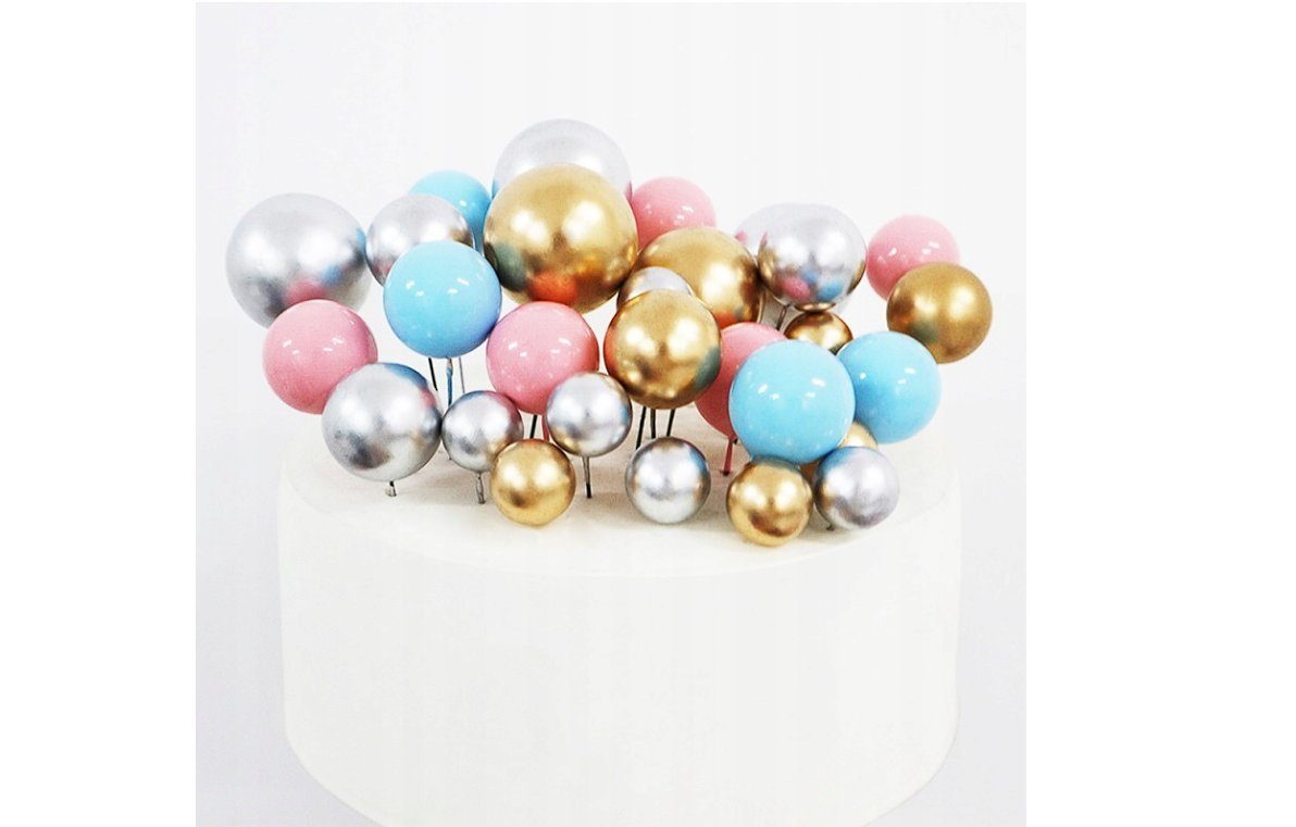 Festivalartikel Tortenstecker Tortendekoration Kugeln am Stiel Gold Topper Ball goldenen Kugeln