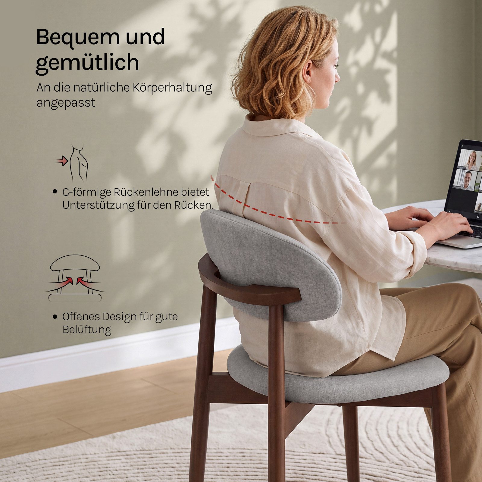 Woltu 4-Fußstuhl (2 St), gemütliche Esszimmerstühle mit Griff Küchenstuhl aus Chenille – Bild 5 von 5