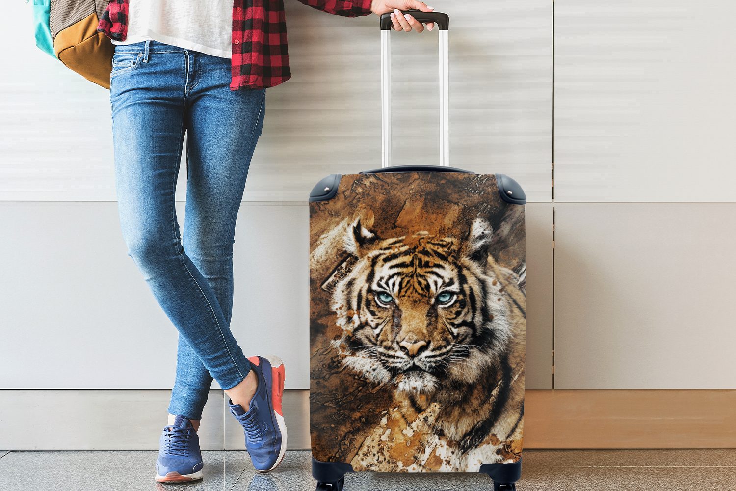 Tiger Gemälde Trolley, Kopf, MuchoWow Handgepäck - - Ferien, Handgepäckkoffer Reisetasche Rollen, mit Reisekoffer rollen, für 4