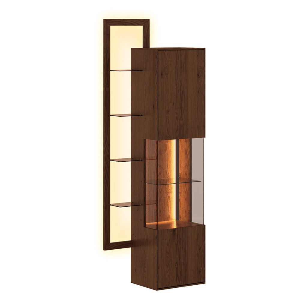 Lomadox Hängevitrine CARISOLO-163 73 cm breit in Eiche massiv dunkel, montiert, inkl. LED-Beleuchtung