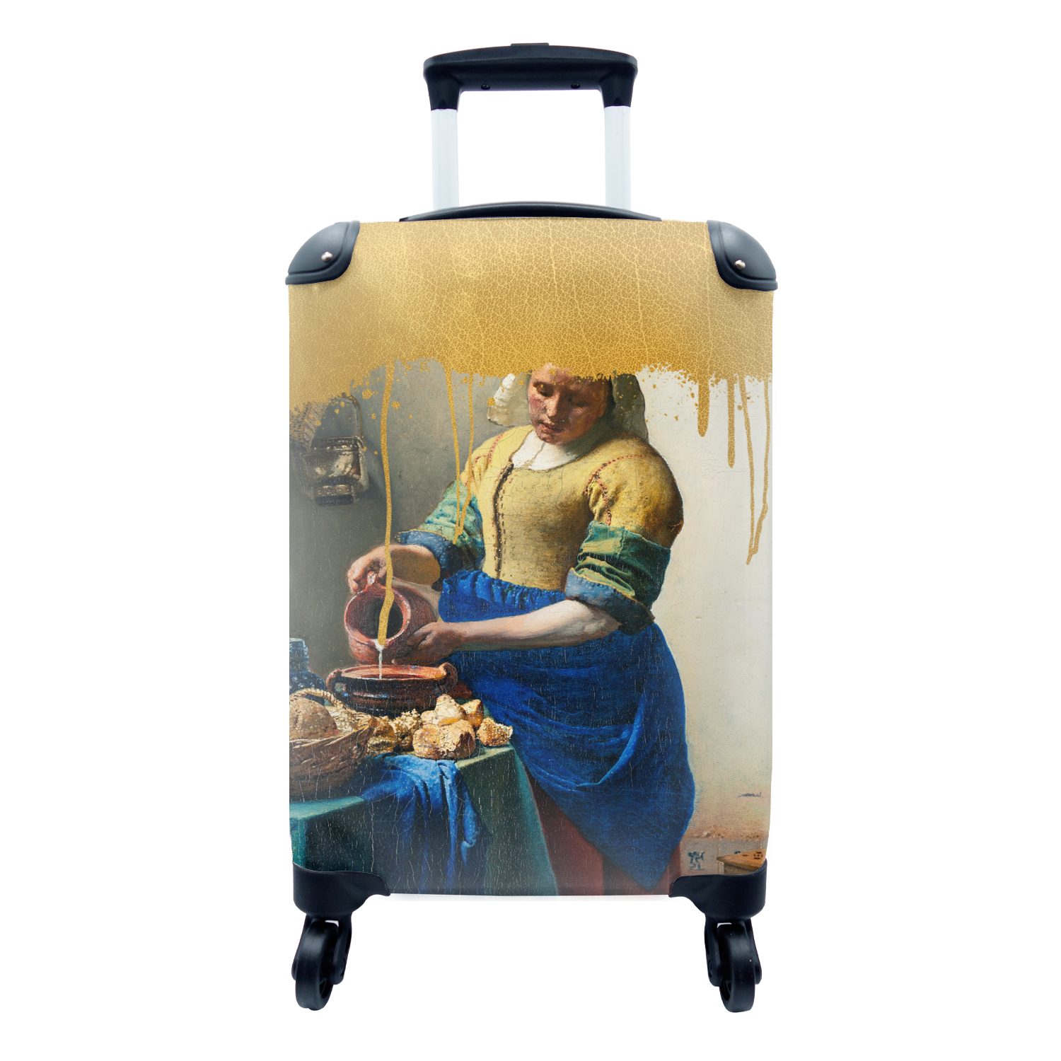 MuchoWow Handgepäckkoffer Milchmädchen - Gold - Vermeer, 4 Rollen, Reisetasche mit rollen, Handgepäck für Ferien, Trolley, Reisekoffer
