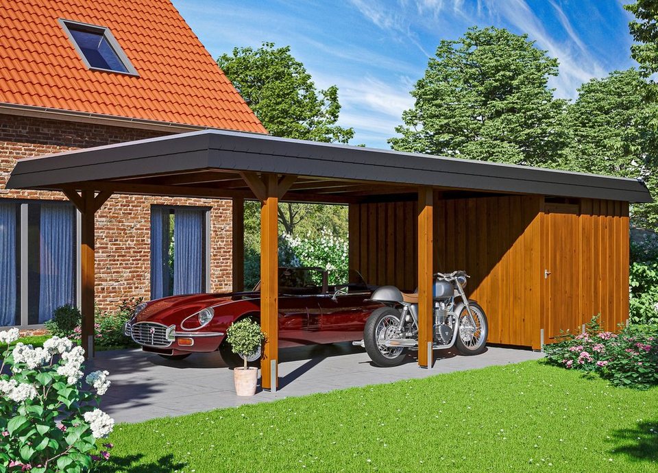 Skanholz Einzelcarport Wendland, BxT: 409x870 cm, 210 cm Einfahrtshöhe,  Massive Konstruktion aus hochwertigem Leimholz (BSH-Fichte)