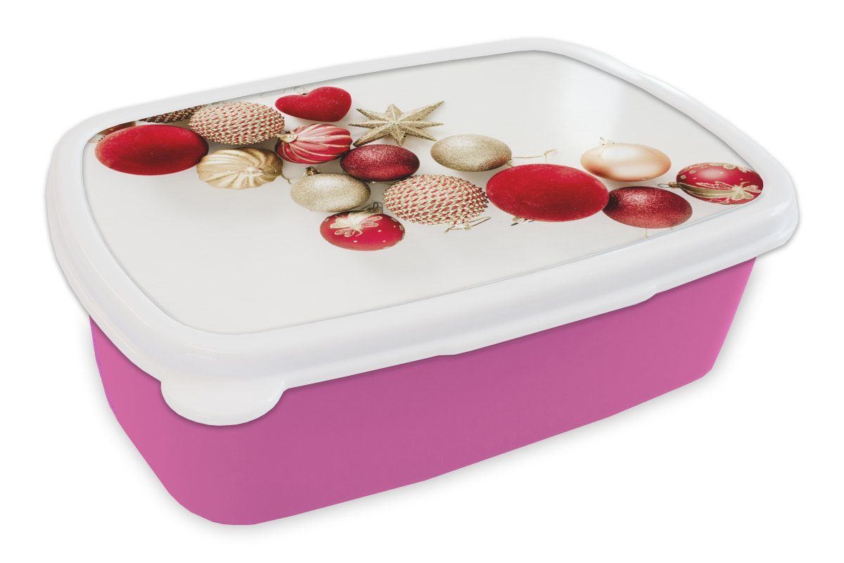 MuchoWow Lunchbox Winter - Weihnachten Kunststoff Kinder, Erwachsene, - rosa Brotdose Mädchen, Brotbox Christbaumkugeln, Snackbox, Kunststoff, für (2-tlg)