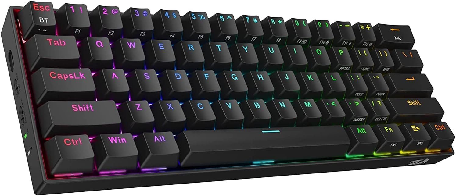 Redragon K530 RGB, 2.4GHz/BT/Wired, Red Swithces, Black Gaming-Tastatur (Kompaktes 60 % Keyboard, Hot-Swappable PCB, 3-Modus-Verbindung)