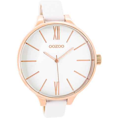 OOZOO Quarzuhr Oozoo Damen Armbanduhr weiß Analog, (Analoguhr), Damenuhr rund, groß (ca. 45mm) Edelstahlarmband, Fashion-Style