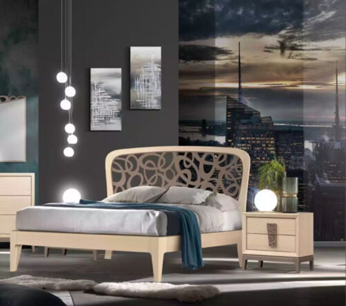 JVmoebel Schlafzimmer-Set + Italy 2x in Möbel Bett Schlafzimmer Set 3tlg 1x 2x (3-St., Nachttische), Nachttische Design neu Bett Modern, Made