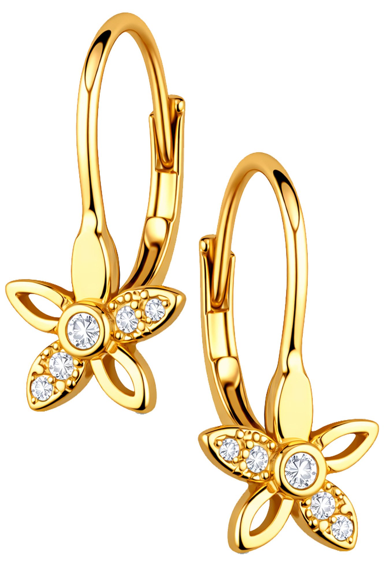 Limana Paar Creolen Kinder Ohrringe Mädchen 925 Silber vergoldet Ohrhänger Blume (Kinderschmuck inkl. Dose Schmuck für Geburtstag), Ostern Einschulung Schulanfang Nikolaus Kommunion Weihnachten