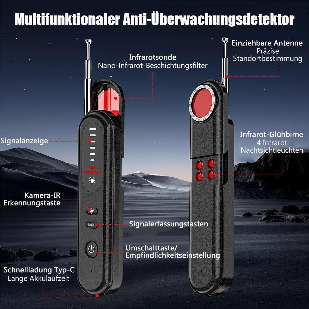 TUWENA Leitungsortungsgerät Bug Detector, Versteckte Kamera Finder GPS Locator Tracker Funkkameras, Anti-Aufnahme Spy Detektoren RF Wireless für Hotel Heim Büro Reisen