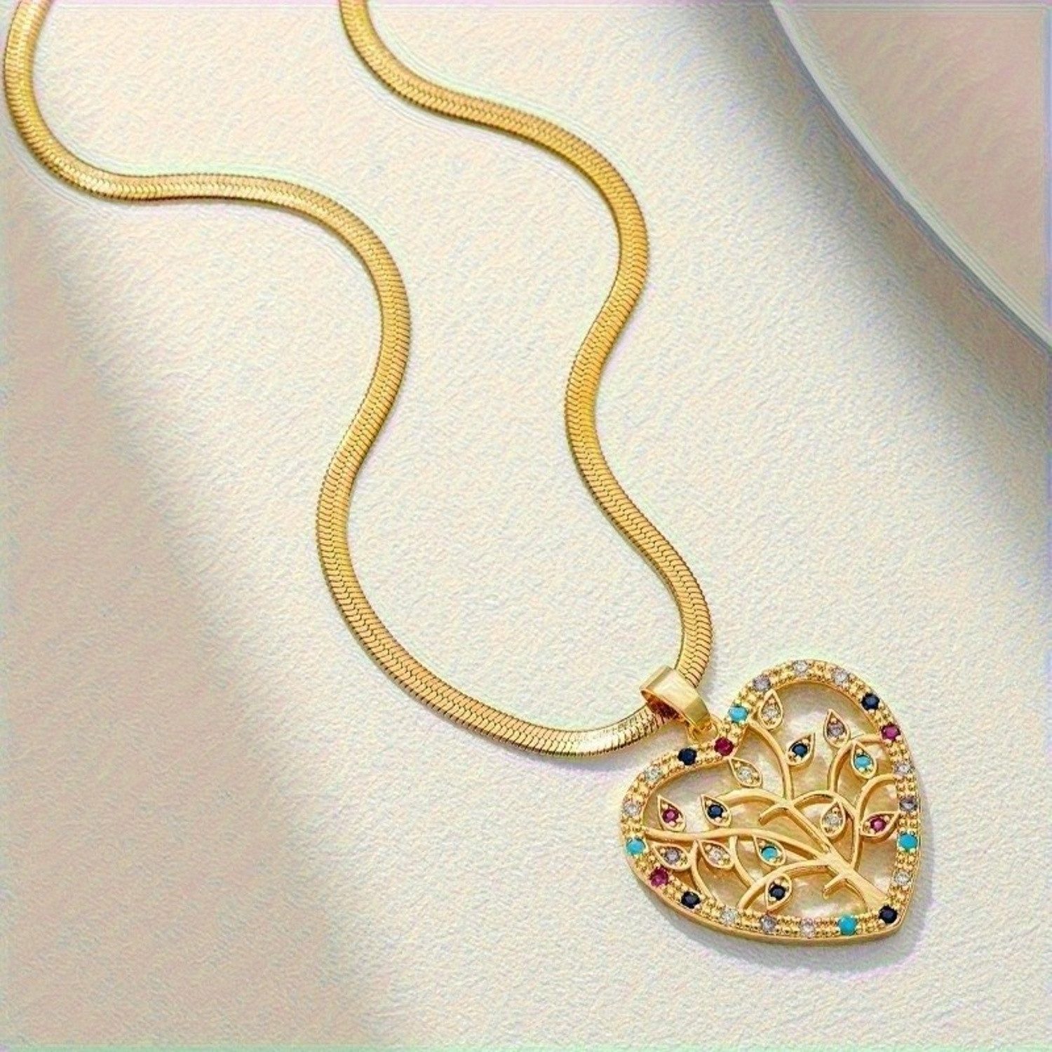 KARMA Kette mit Anhänger Halskette Damen Herz Lebensbaum Gold 40 cm Edelstahl vergoldet (1-tlg., wasserfest hypoallergen rostfrei Damenschmuck in Schmuckbox), Sommerschmuck für Frauen modern Damenhalskette
