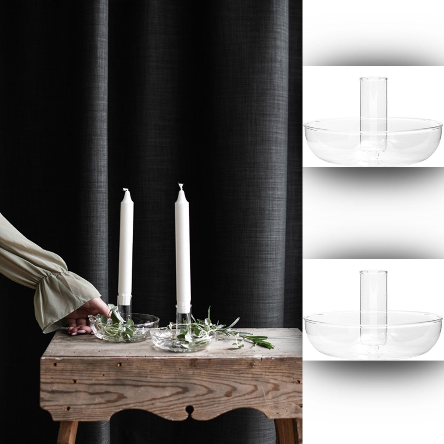 Storefactory Scandinavia Kerzenhalter 2er Set Skensta Kerzenhalter aus Glas, Ø 13 x H 7 cm, klar (1 St), Skandinavische Qualität