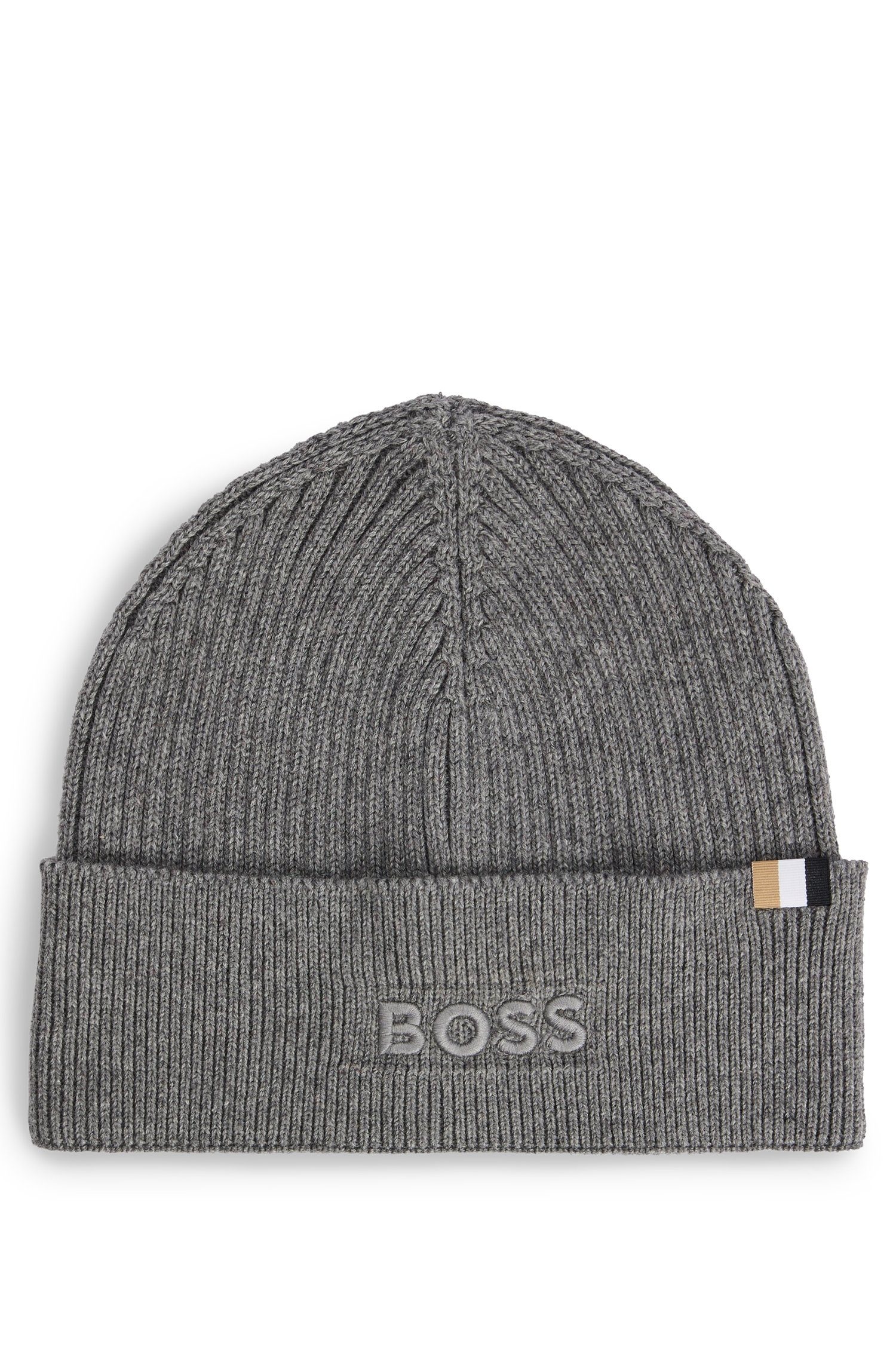 030 Grey BOSS Magico_Hat BOSS Strickmütze Medium Logo-Stickerei mit