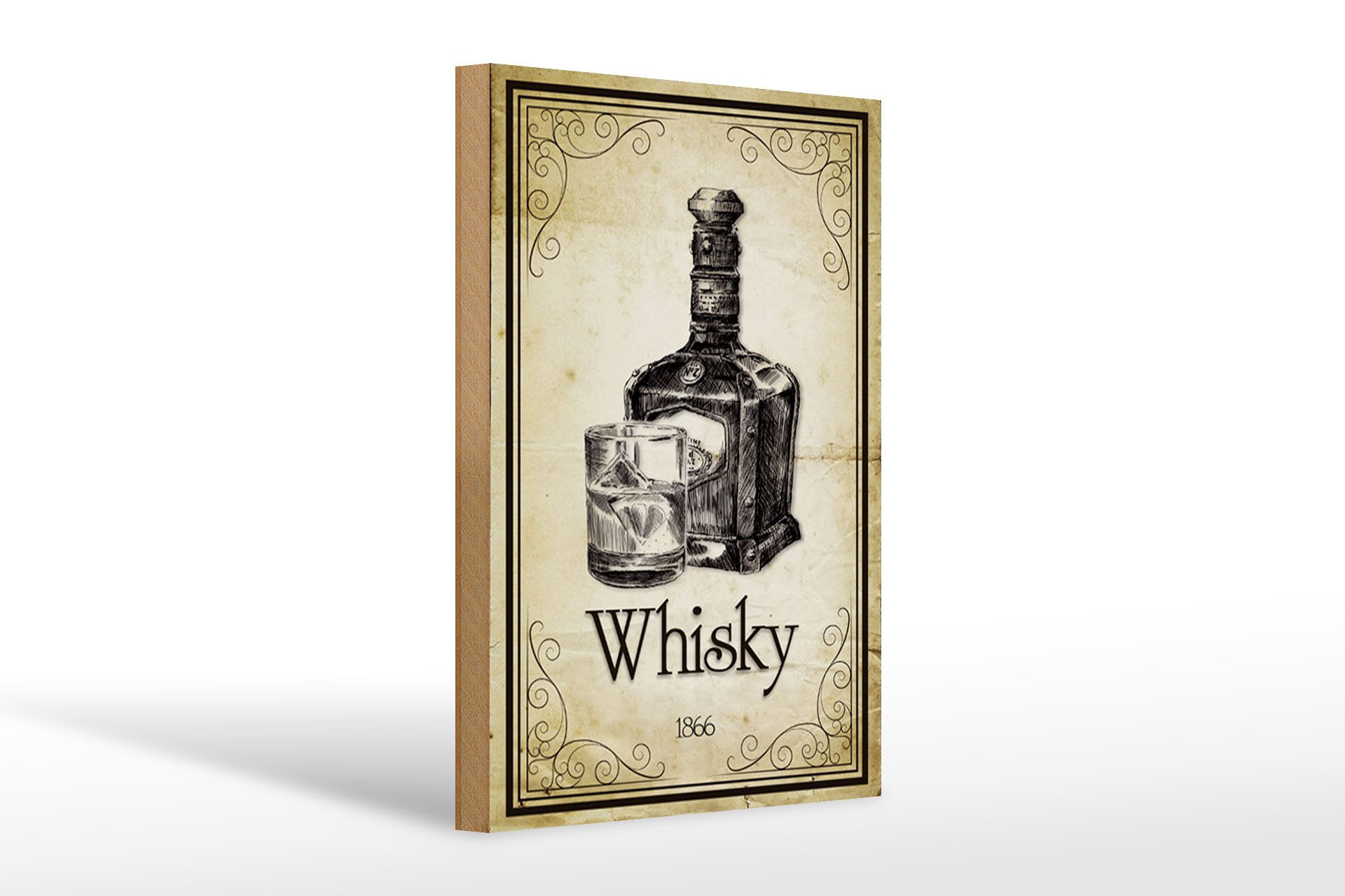 Holzbild 20x30cm 1866 Whisky Retro